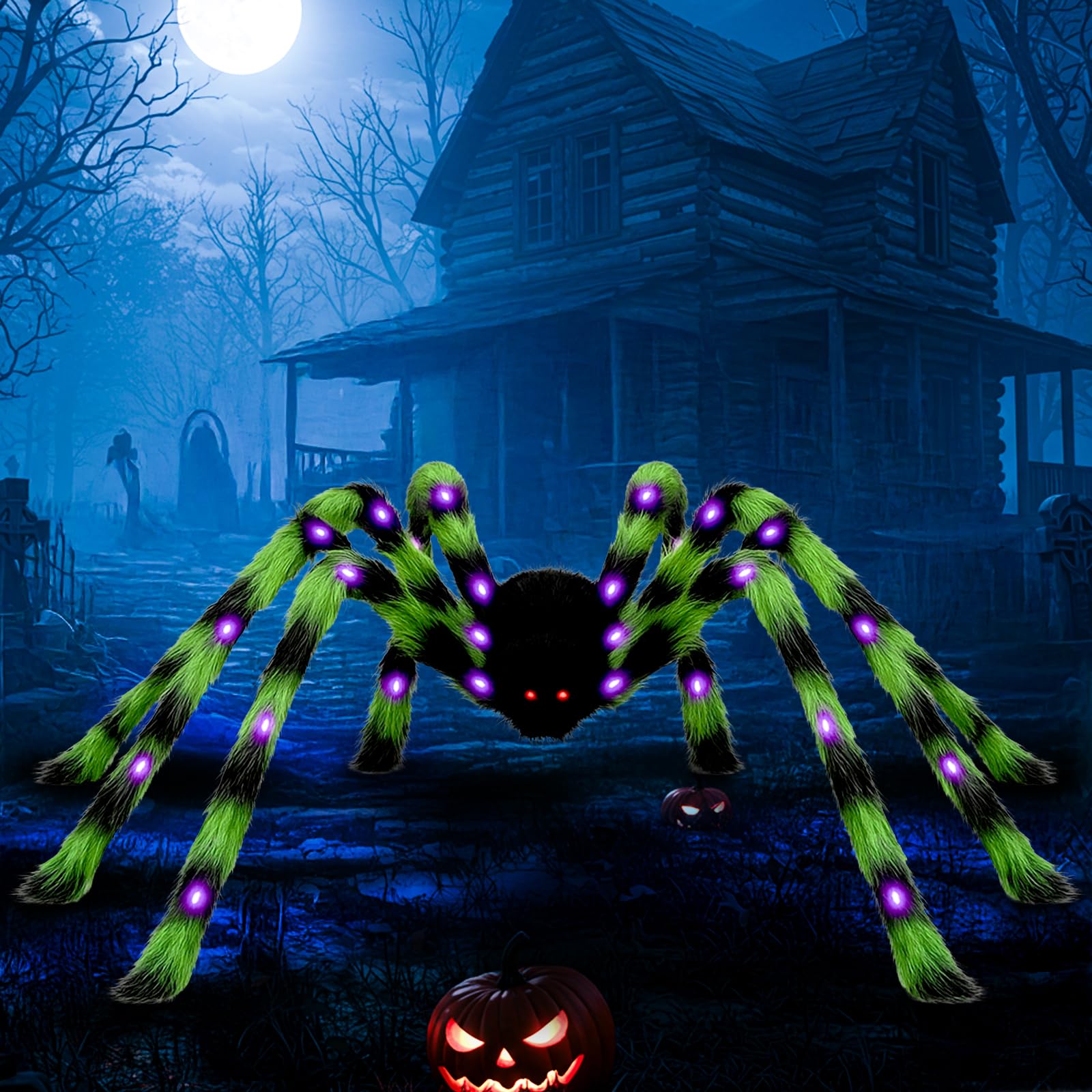 KIWDZFU  5ft Large Green Spider Halloween Decorations with 8 Light Modes Realistic Outdoor Indoor Yard Party Decor durable home and garden