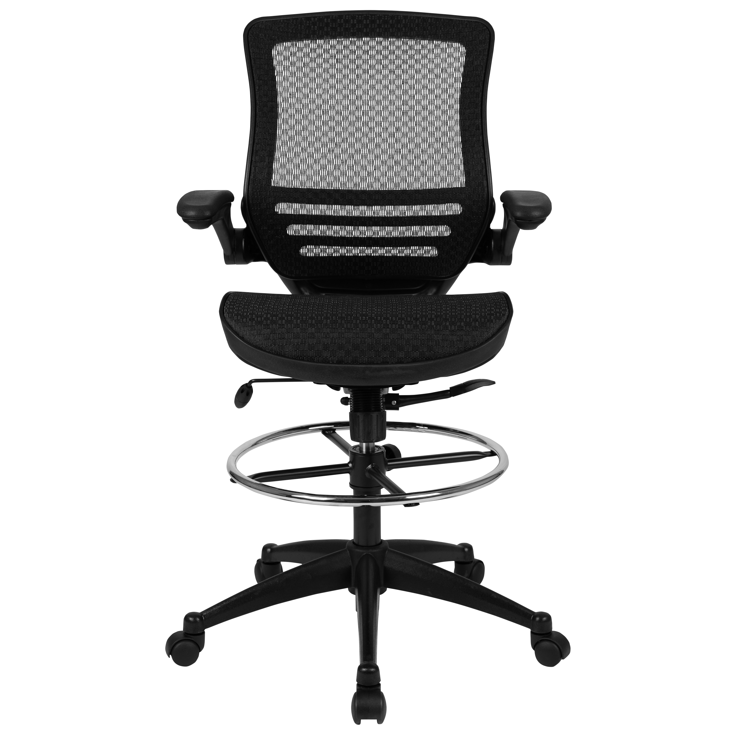 ErgoDraft Plus Black Mesh Drafting Chair with Adjustable Arms and Foot Ring