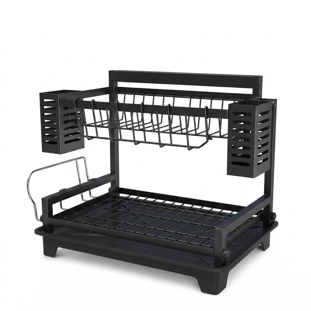 Aoibox  2 Tier Large Dish Drying Rack for Kitchen Counter and Sink with Drainboard and Utensil Holders Stainless Steel
