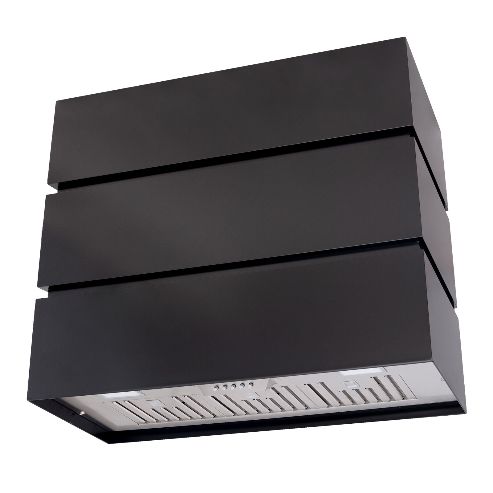 Akicon AK-HS36L-JB 36 inch Ducted 600-CFM Jet Black Wall-Mounted Range Hood with Charcoal Filter