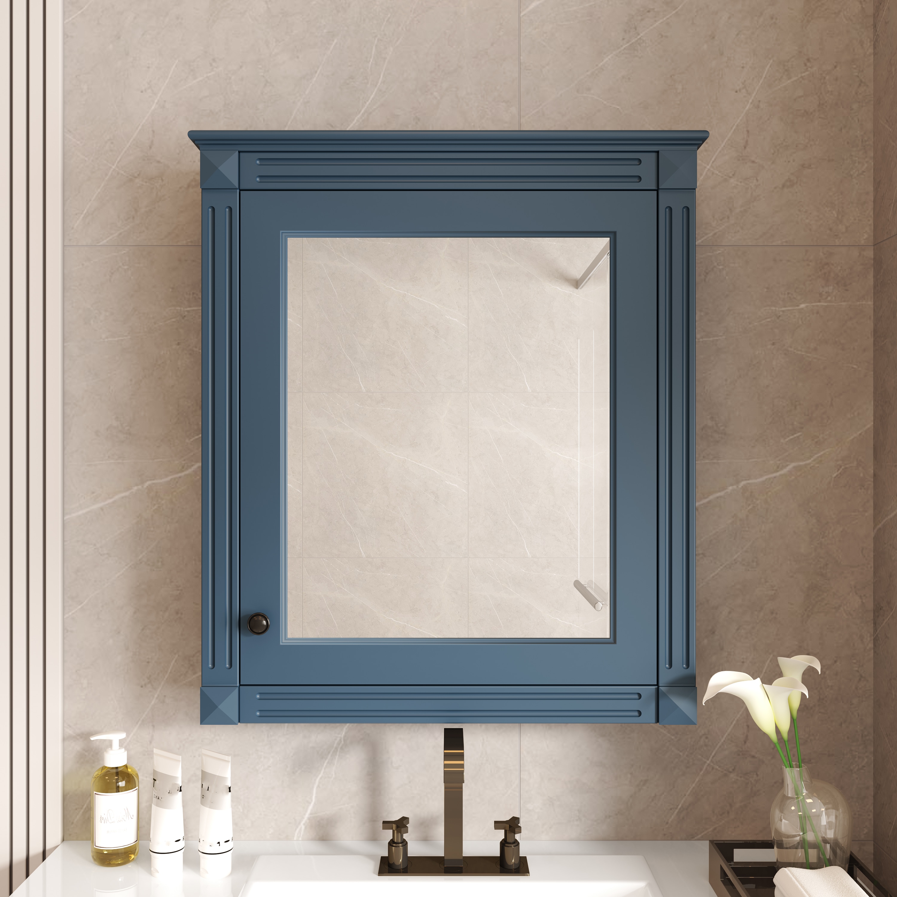 Forclover DASE-P195492C 24-in x 27-in Surface Mount Blue Mirrored Rectangle Soft Close Medicine Cabinet