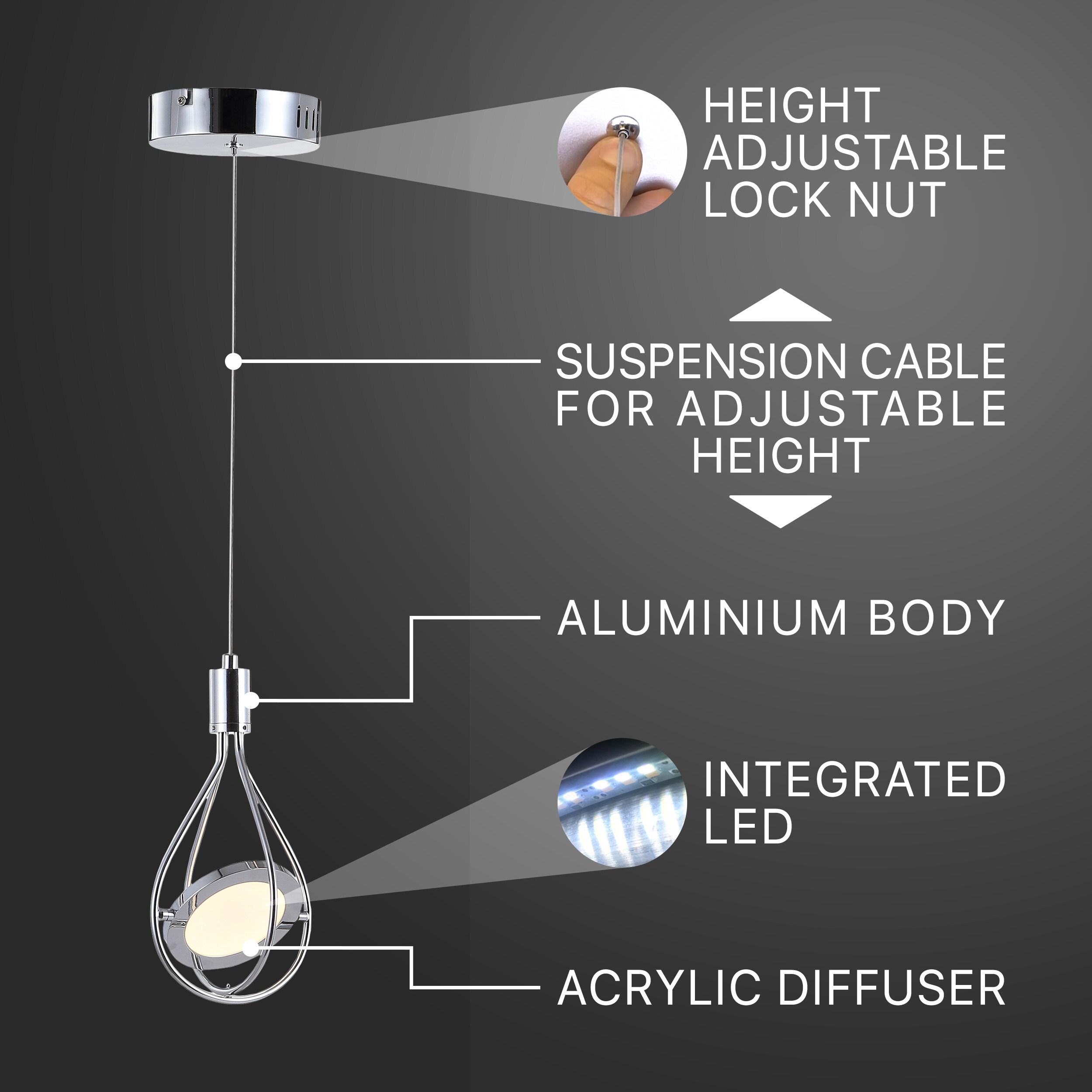 Orion 5.5" Polished Chrome Adjustable Modern LED Pendant