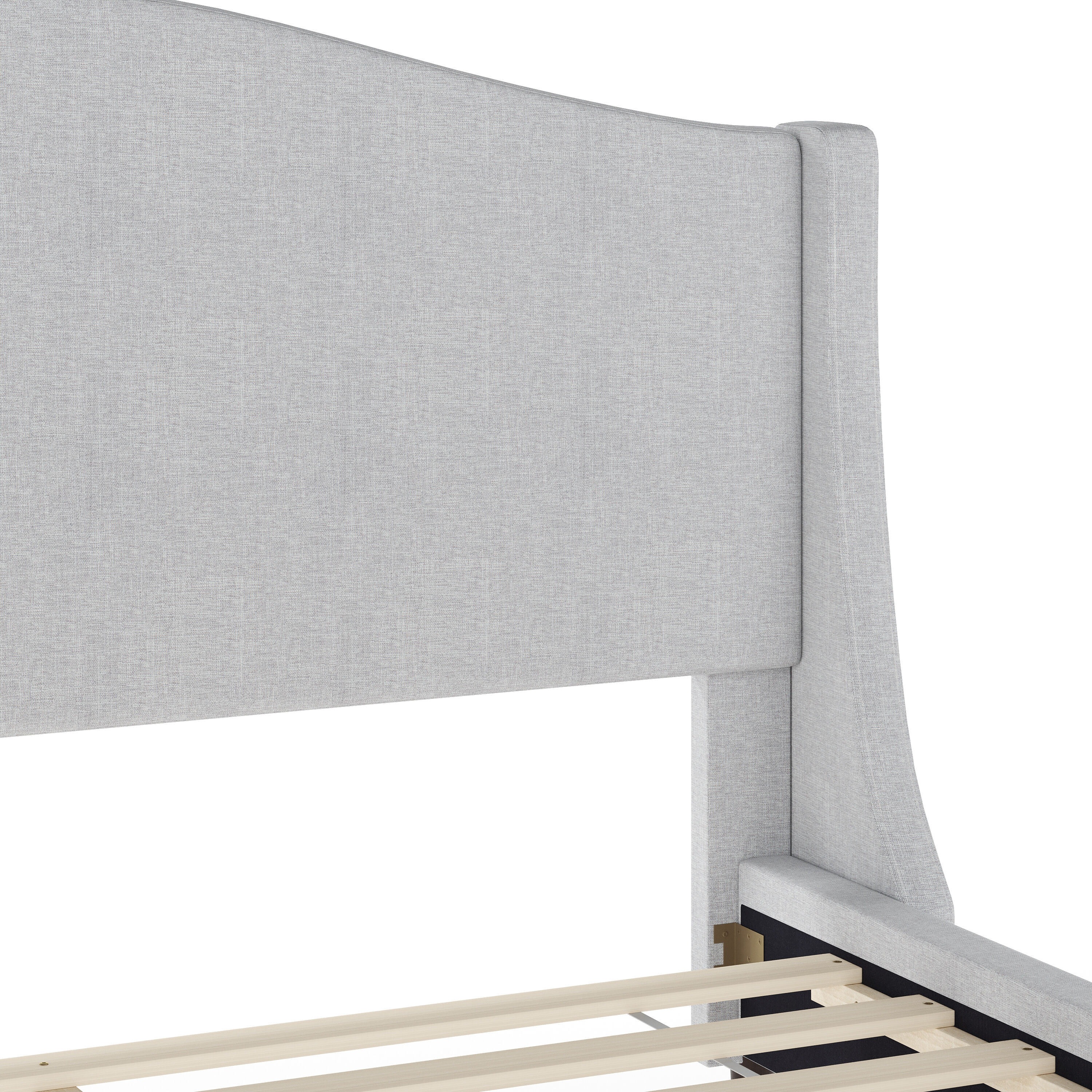 Gray Queen Upholstered Platform Bed with Curved Headboard and Wood Frame