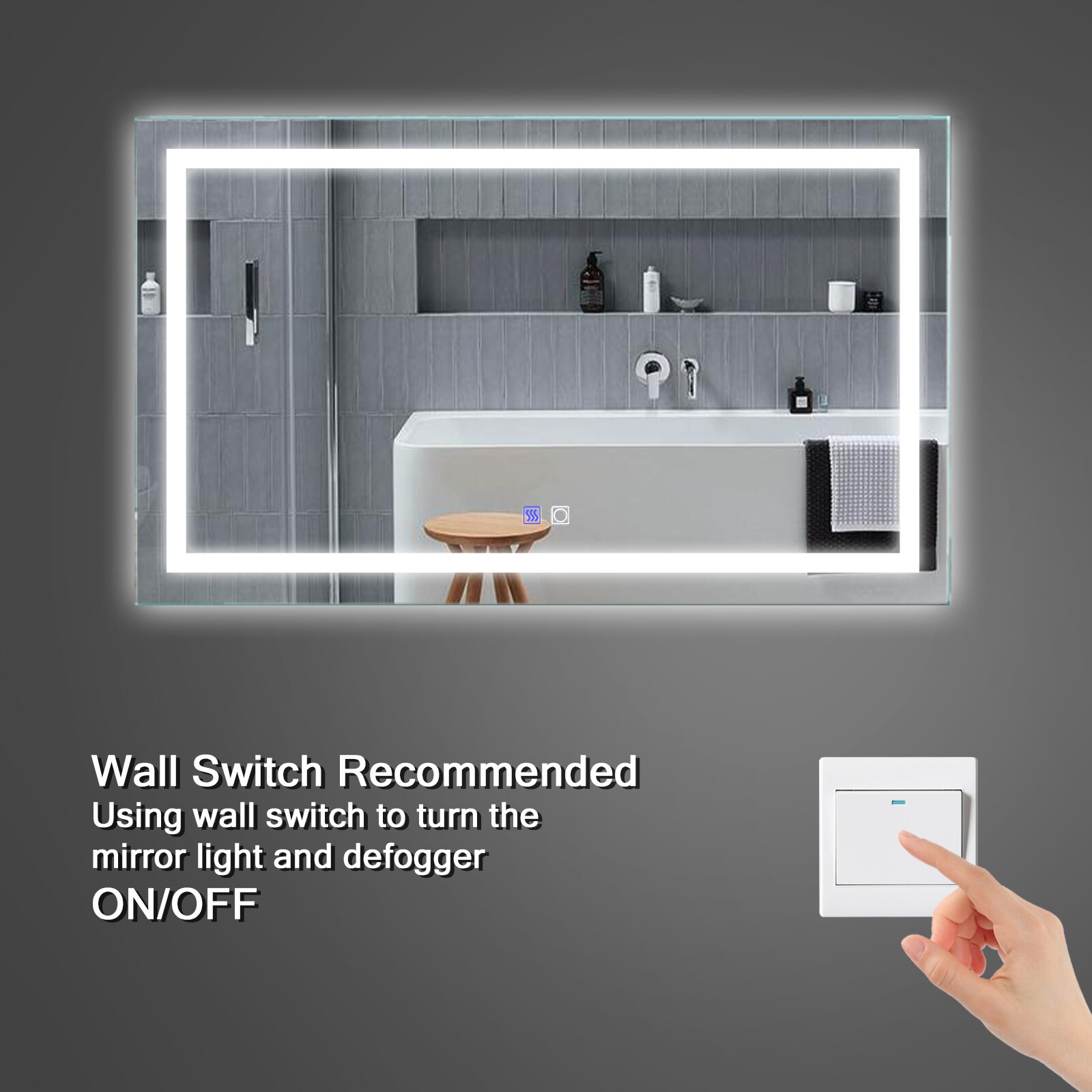 WELLFOR LED Bathroom Mirror 40-in x 24-in Dimmable Lighted Silver Fog ...