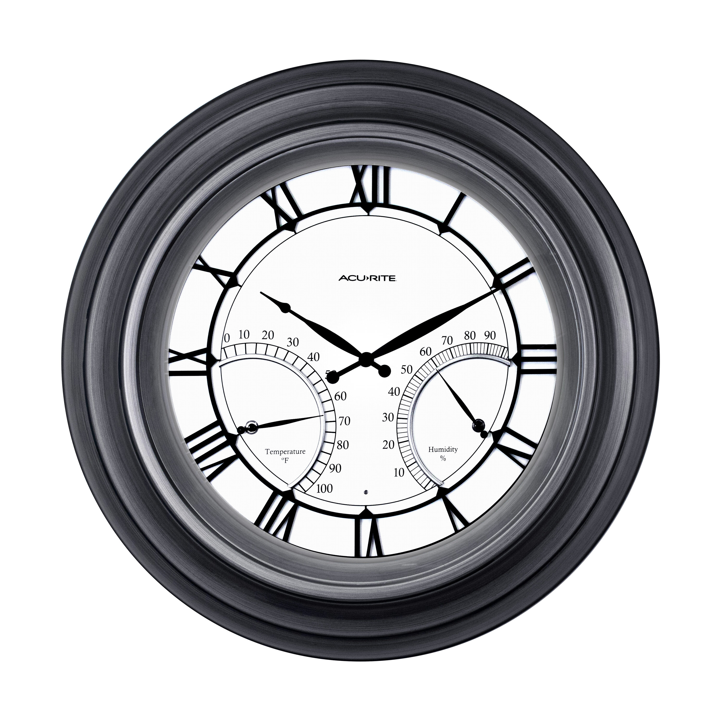 Nature Spring Silver Clock Thermometer Hygrometer - Silver