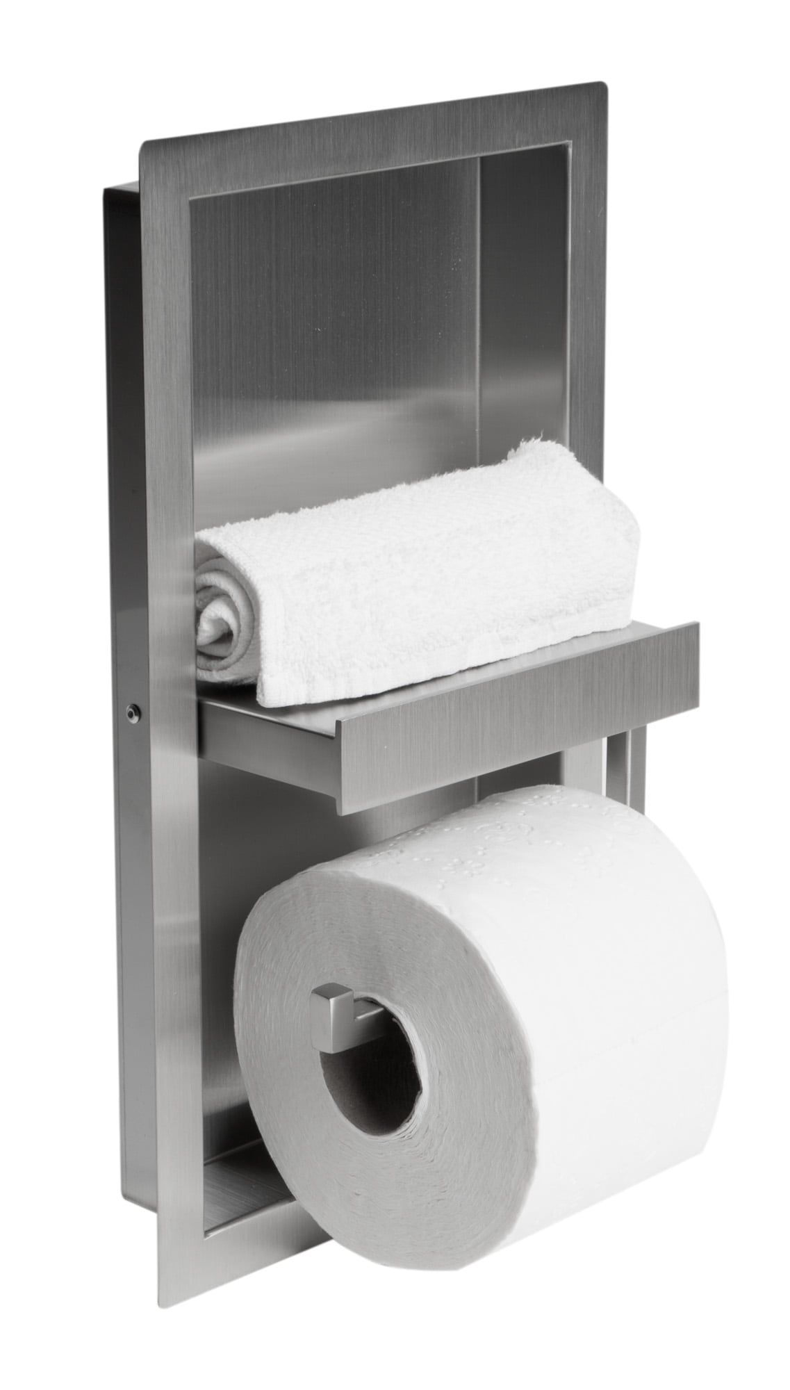 ALFI ABTPN88-BSS Brushed Stainless Steel Recessed Single post Toilet Paper Holder 1 -Rolls with Storage