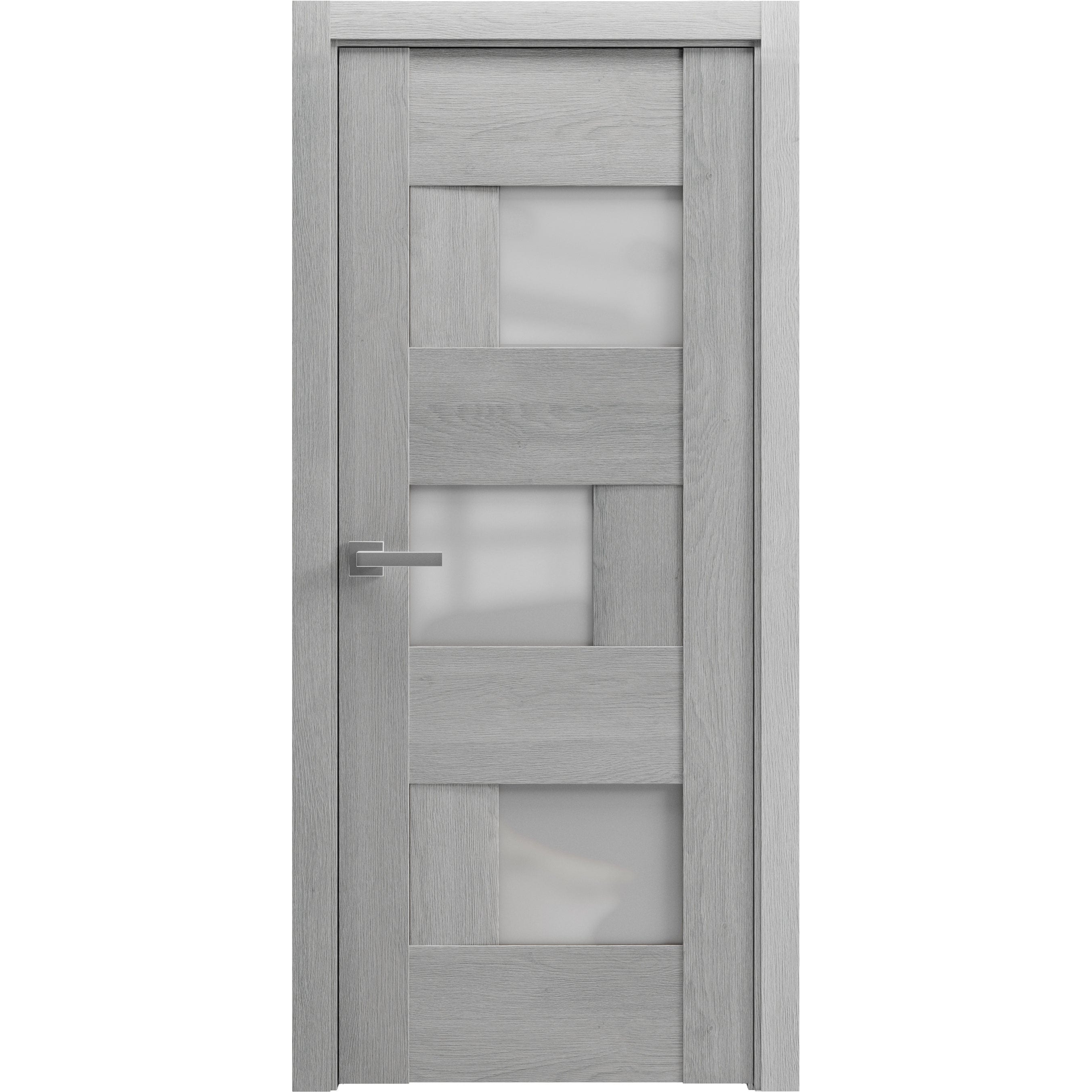 Vdom doors Interior Prehung Solid Door Frosted Glass - Sete 6933 Light Grey Oak -28 x 96 Right-Hand-Inswing #SETE6933IPOAK2896RHI