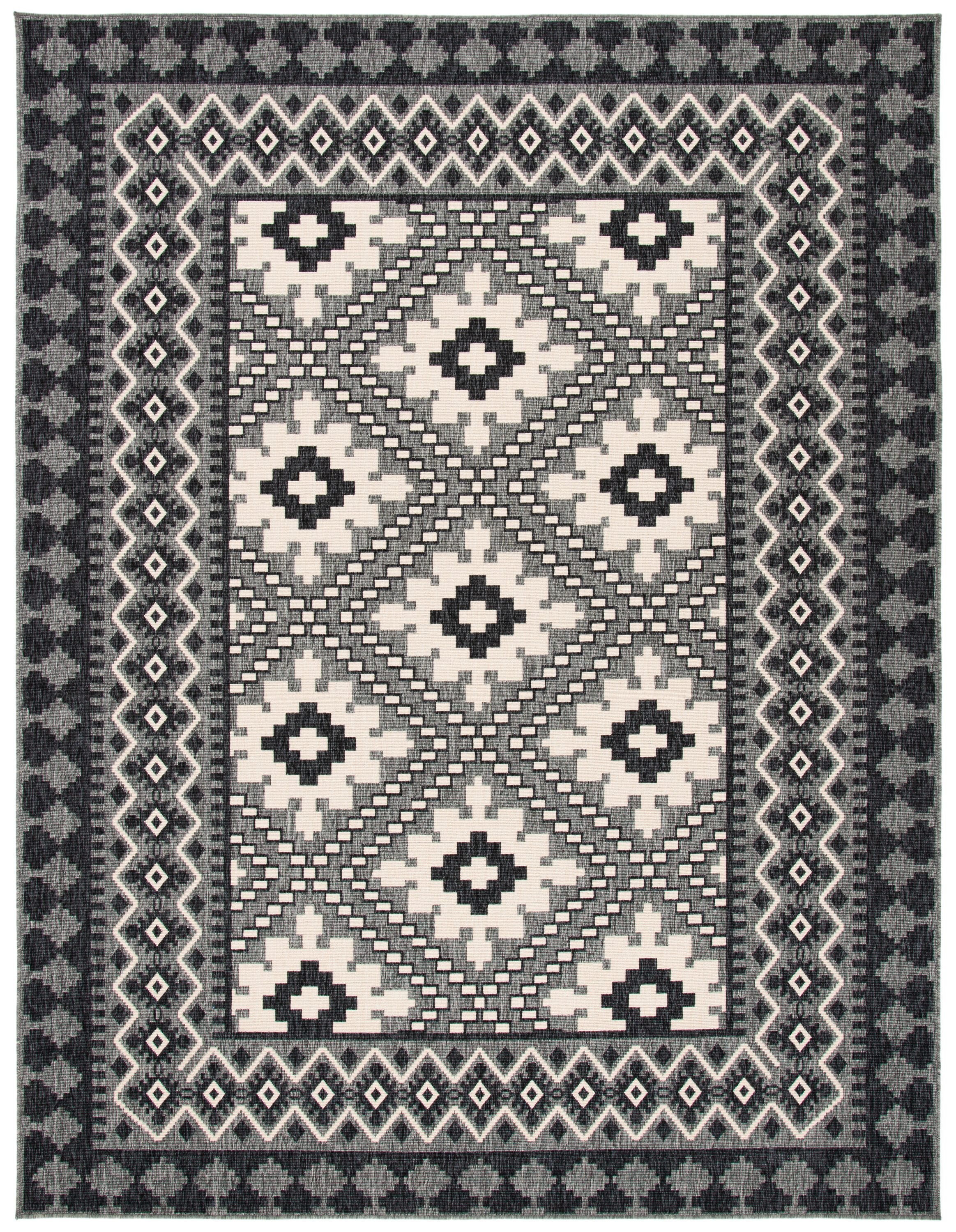 Charcoal and Ivory Easy-Care Synthetic Rectangular Area Rug