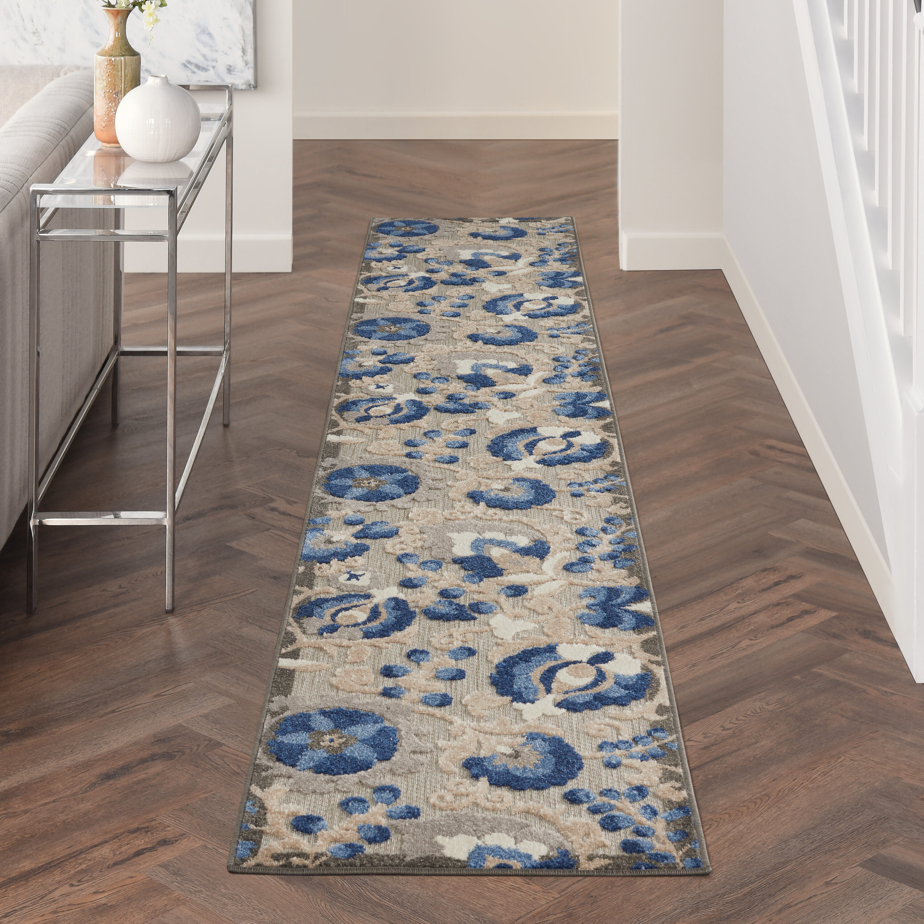 Nourison 99446768988 Aloha 2 x 12 (ft) Loomed Polypropylene Natural/blue Rectangular Indoor/Outdoor Area rug