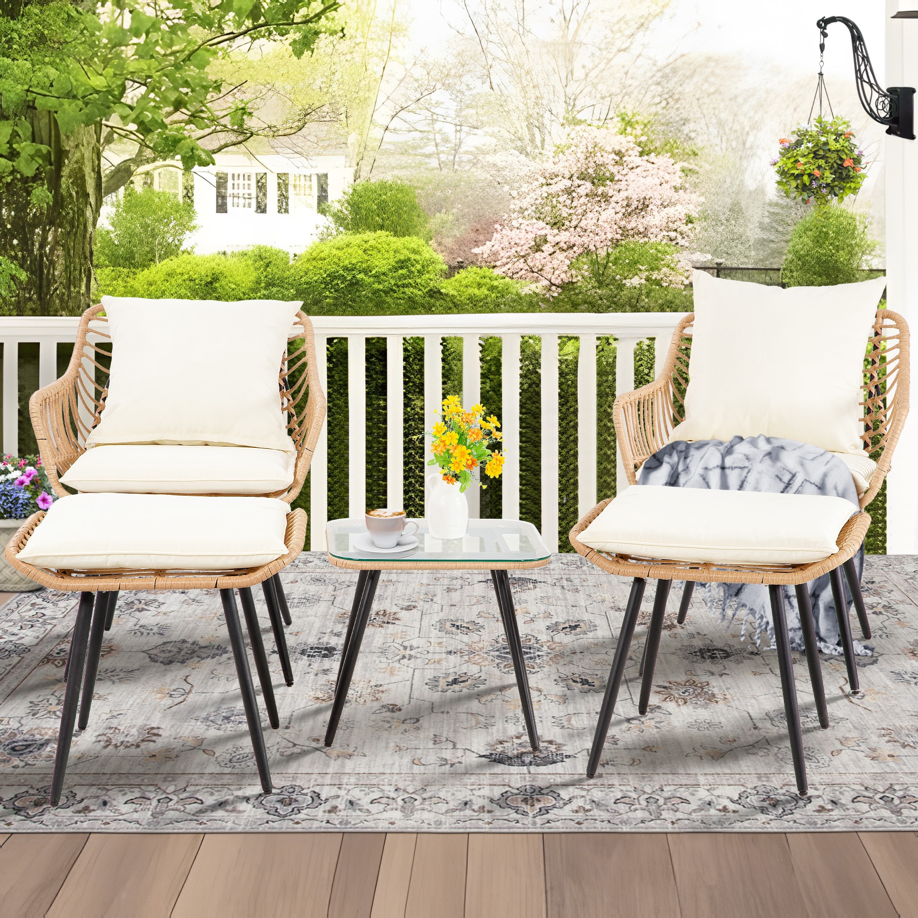 EarlGrove LS-BKGY2502 5 -Piece Wicker Patio Conversation Set with Off-white Cushions