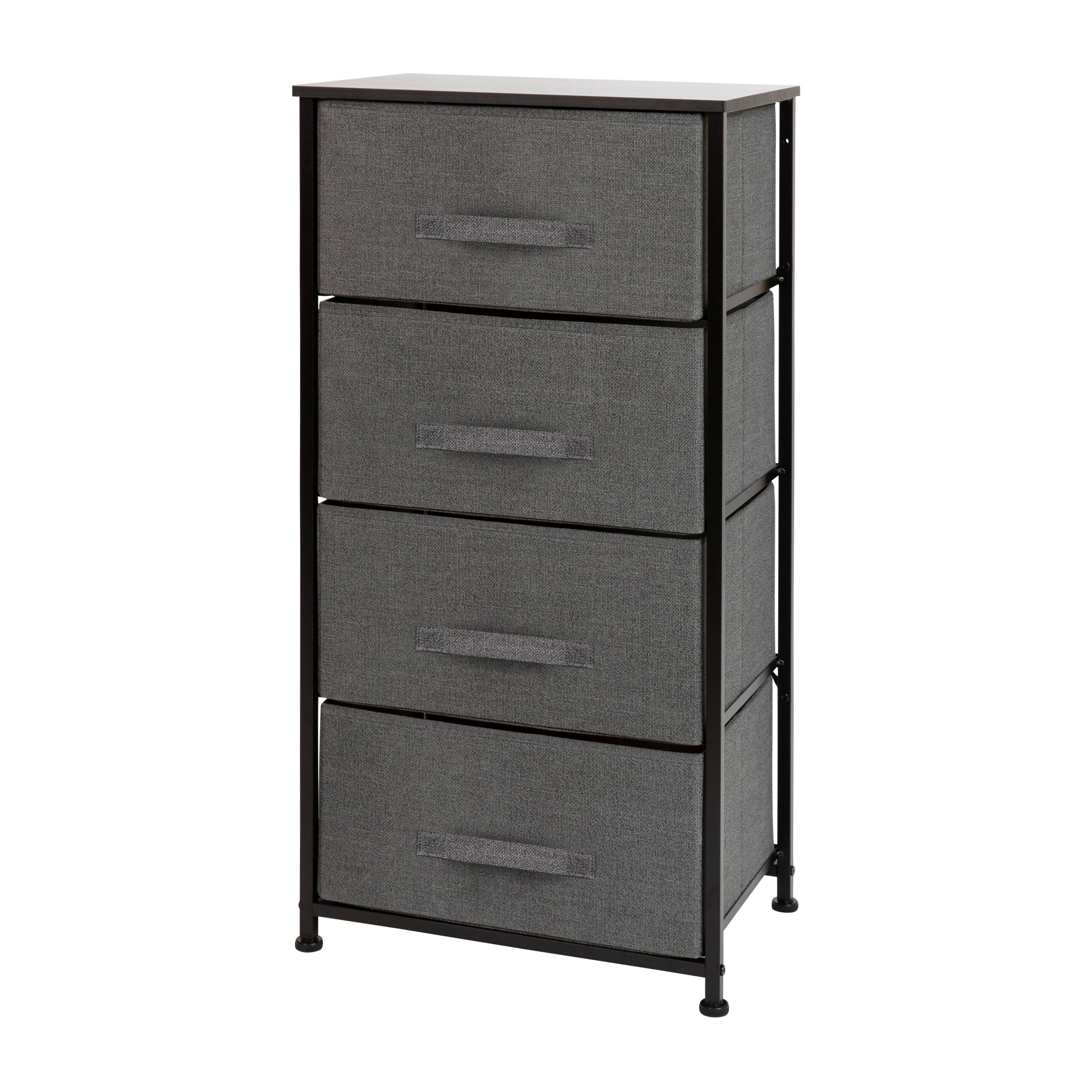 Flash Furniture 889142993599 Harris 4 Drawer Wood Top Black Cast Iron Frame Vertical Storage Dresser with Dark Gray Easy Pull Fabric Drawers