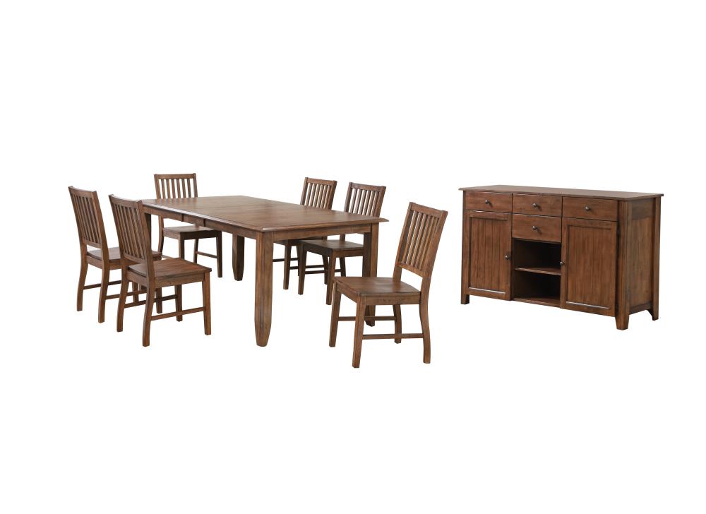 Sunset Trading DLU-BR4272-C60MSB8PC Simply Brook Brown Mission/Shaker Dining Room Set with Rectangular Table (Seats 8)
