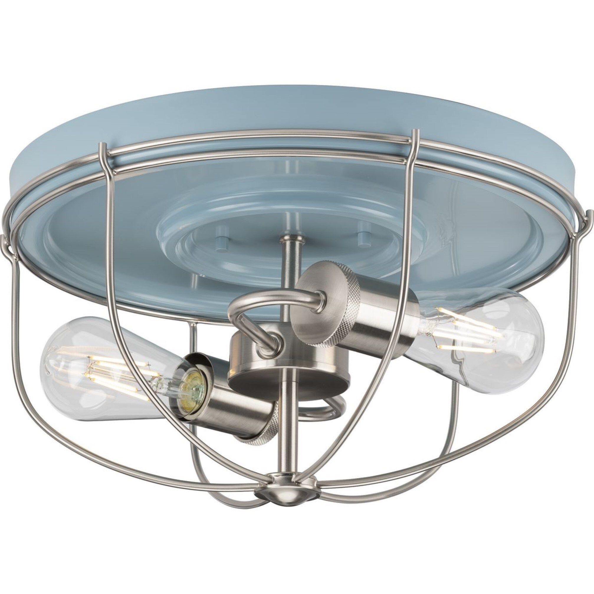 Coastal Blue Steel Open-Cage Flush Mount Ceiling Light