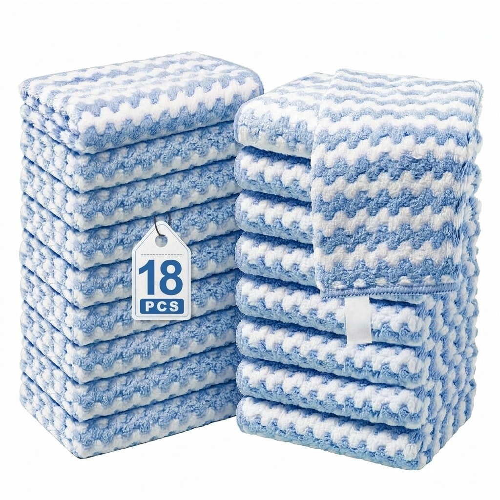 Yichuhaoxi Microfiber Cleaning Cloths 18 Pack 10 x 10 Inch Blue Super Absorbent Lint Free Towels for Kitchen Car Bathroom Household Cleaning Durable Edges