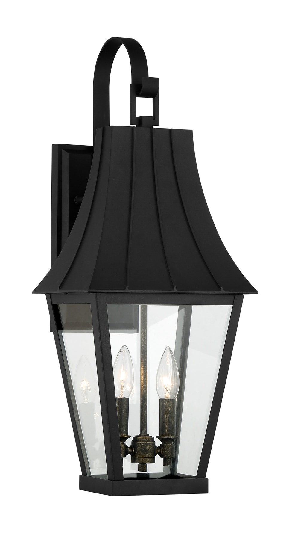 Chateau Grande Black and Gold 2-Light Outdoor Wall Sconce with Glass Shade