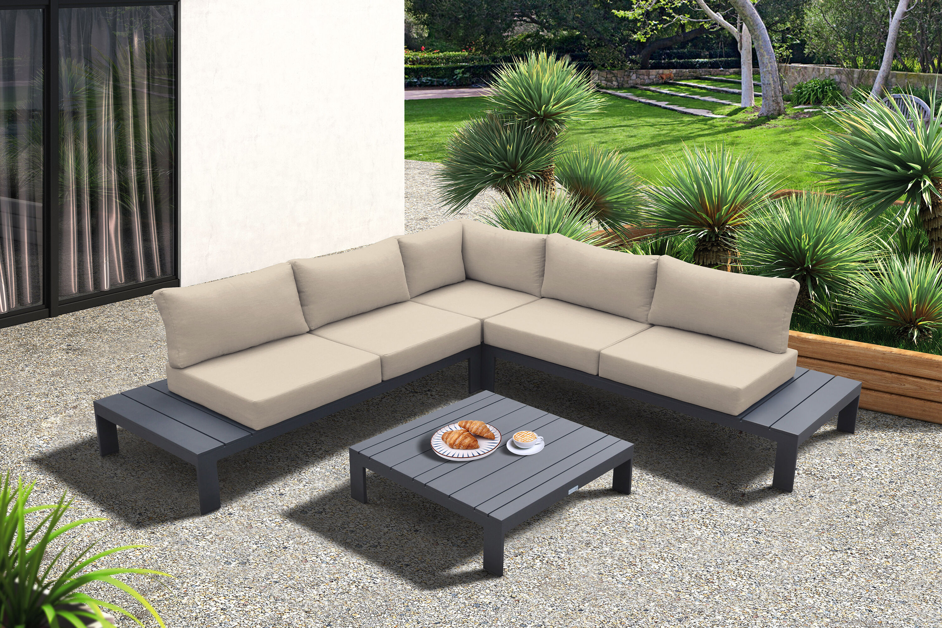 Armen Living SETODRZTA Razor 4-Piece Patio Conversation Set with Multiple Colors/Finishes Cushions