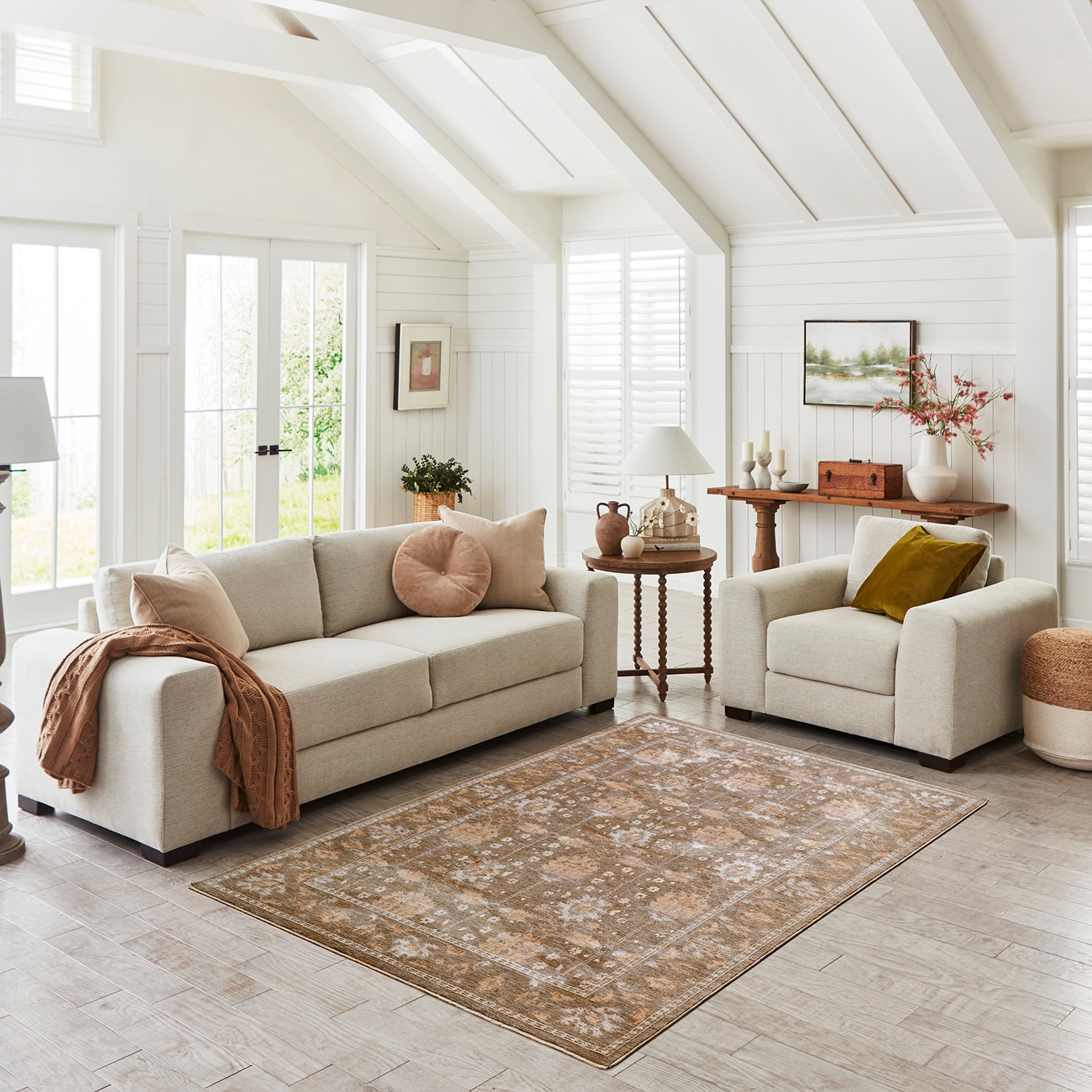 allen + roth LE172BGYLC5070 Forest Whisper 5 x 7 (ft) Loomed Polyester Beige Rectangular Indoor Area rug