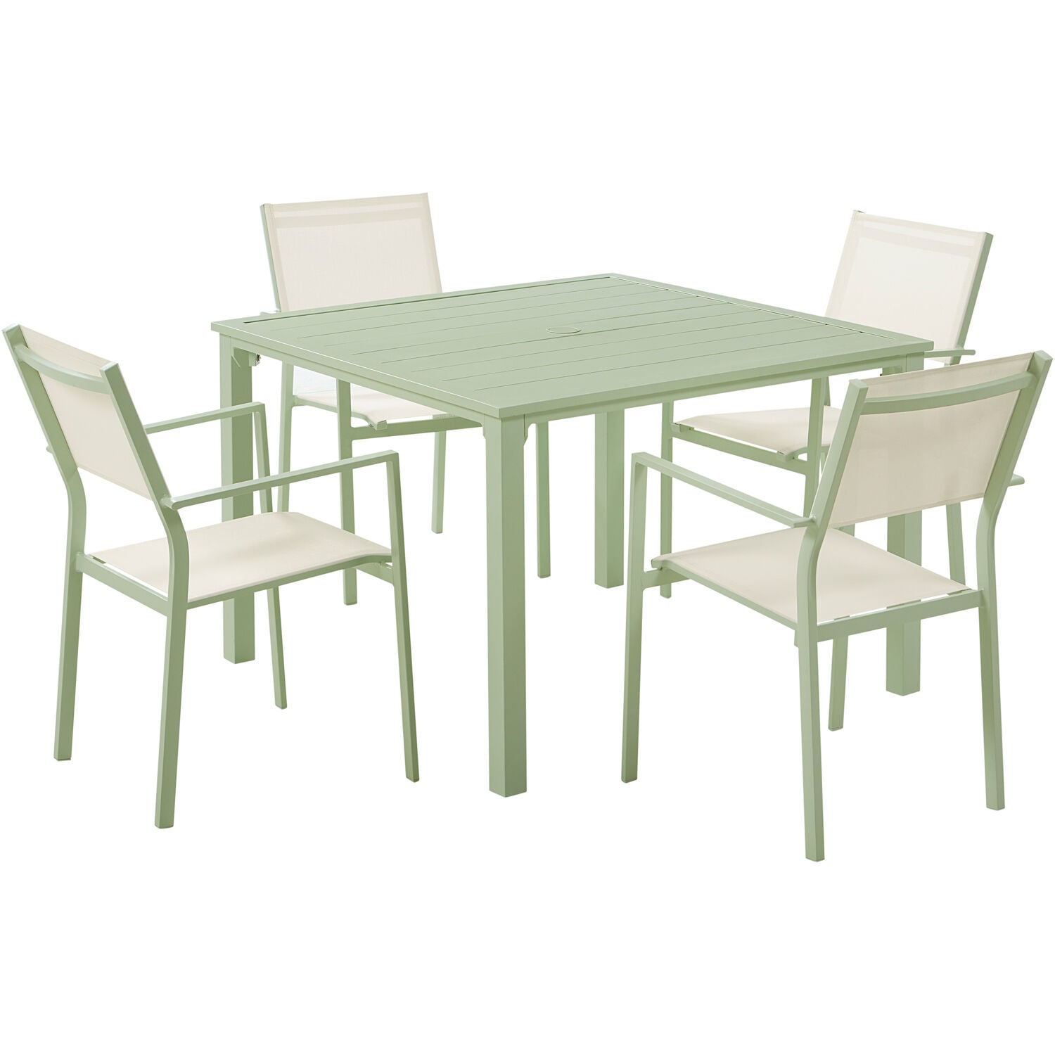 Mod Furniture LUNADN5PCSL-MT Luna 5 -Piece Green Patio Dining Set Aluminum Square Table with 4 Stationary Chairs