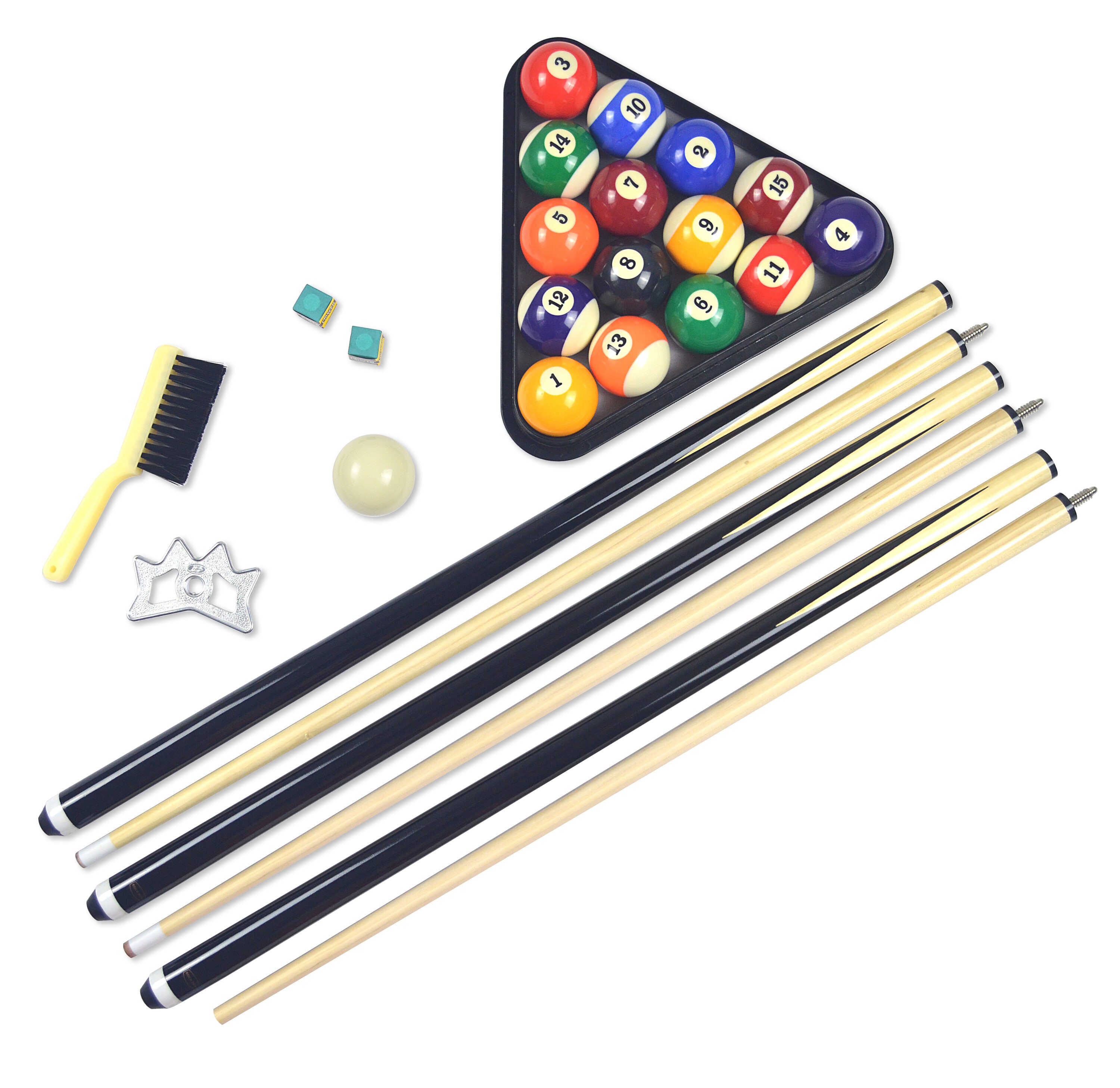 Hathaway Black Pool Table Accessory Kit with 4 Maple Cues, Wall Rack,  Brush, Chalk, Ball Set, Racks, Maintenance Kit, and Vinyl Cover in the Pool  Table Accessories department at