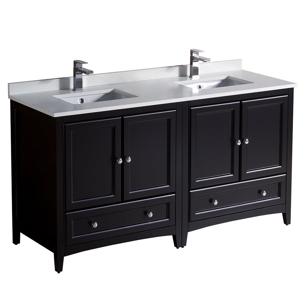 Espresso 60" Double Sink Freestanding Vanity with Quartz Top
