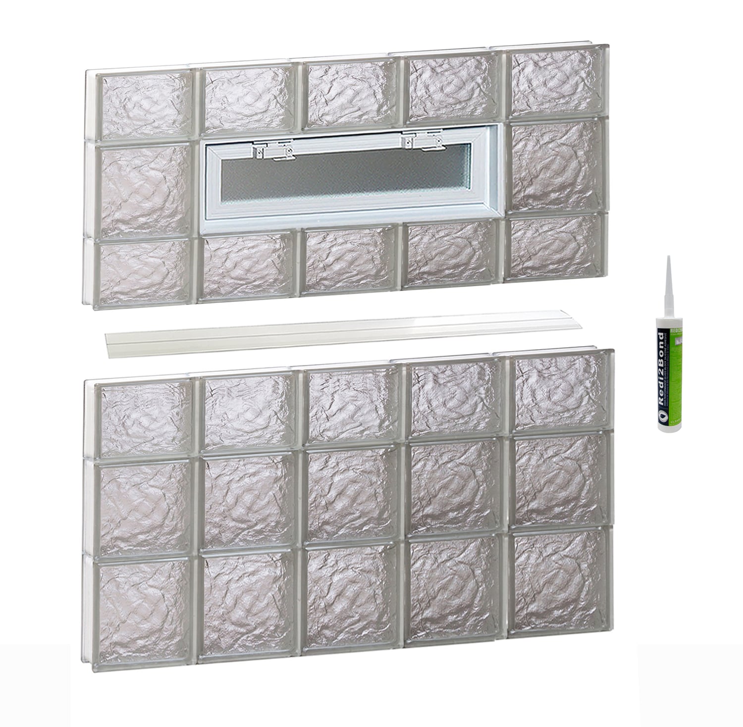 REDI2SET V4042IS Ice Glass 38-3/4-in x 40-1/2-in Frameless Replacement Vented Glass Block Window