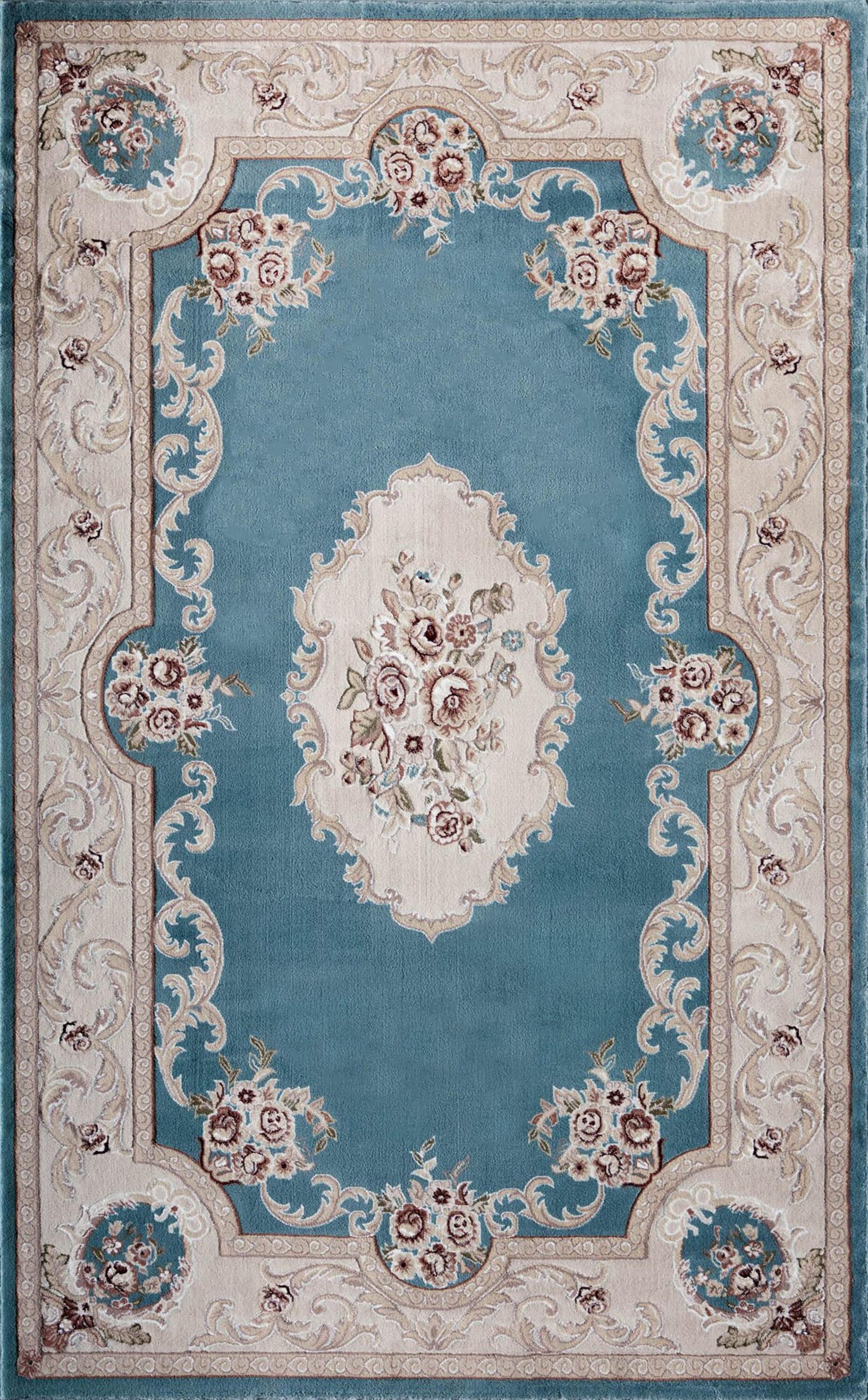 Aubusson Blue and Taupe 5' x 5' Transitional Vintage Area Rug