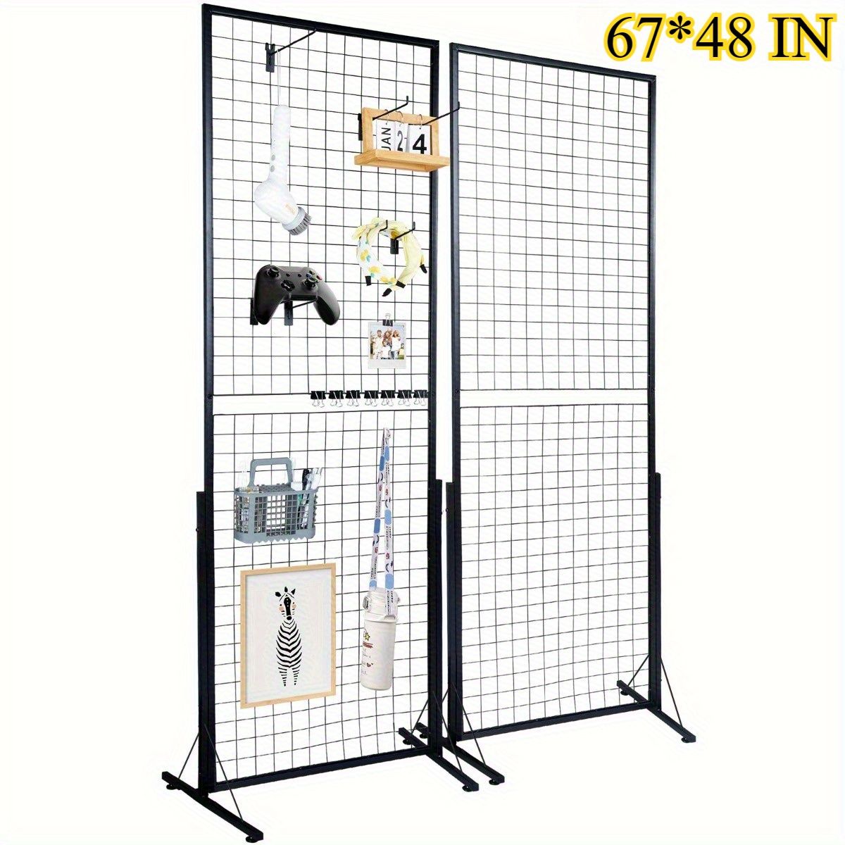 JUSHUA Professional Gridwall Display System 2Pack 24x67 DoubleSided Retail Grid Wall Panels with Sturdy TBase 20 Display HooksClips for Boutique Craft Fair Trade Show
