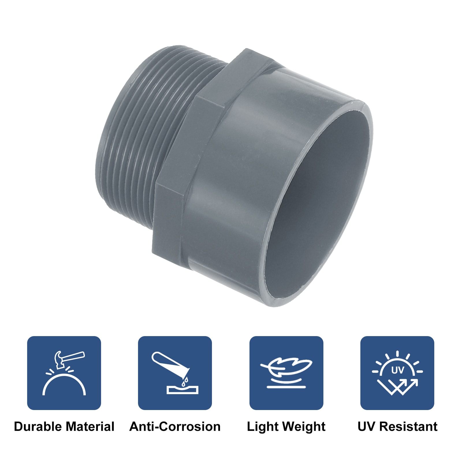 Unique Bargains PVC Male Adapter Pipe Fitting 5pcs 2 Inch 2-Way PVC ...