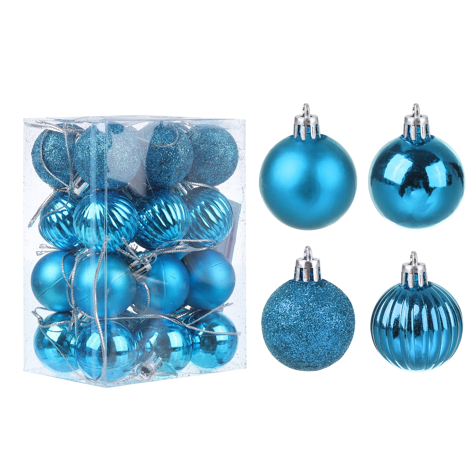 Unique Bargains 24pcs Lake Blue 1.18-Inch Christmas Balls Ornaments Shatterproof Ornaments Hanging Balls for Xmas Trees Wedding Party Decorations