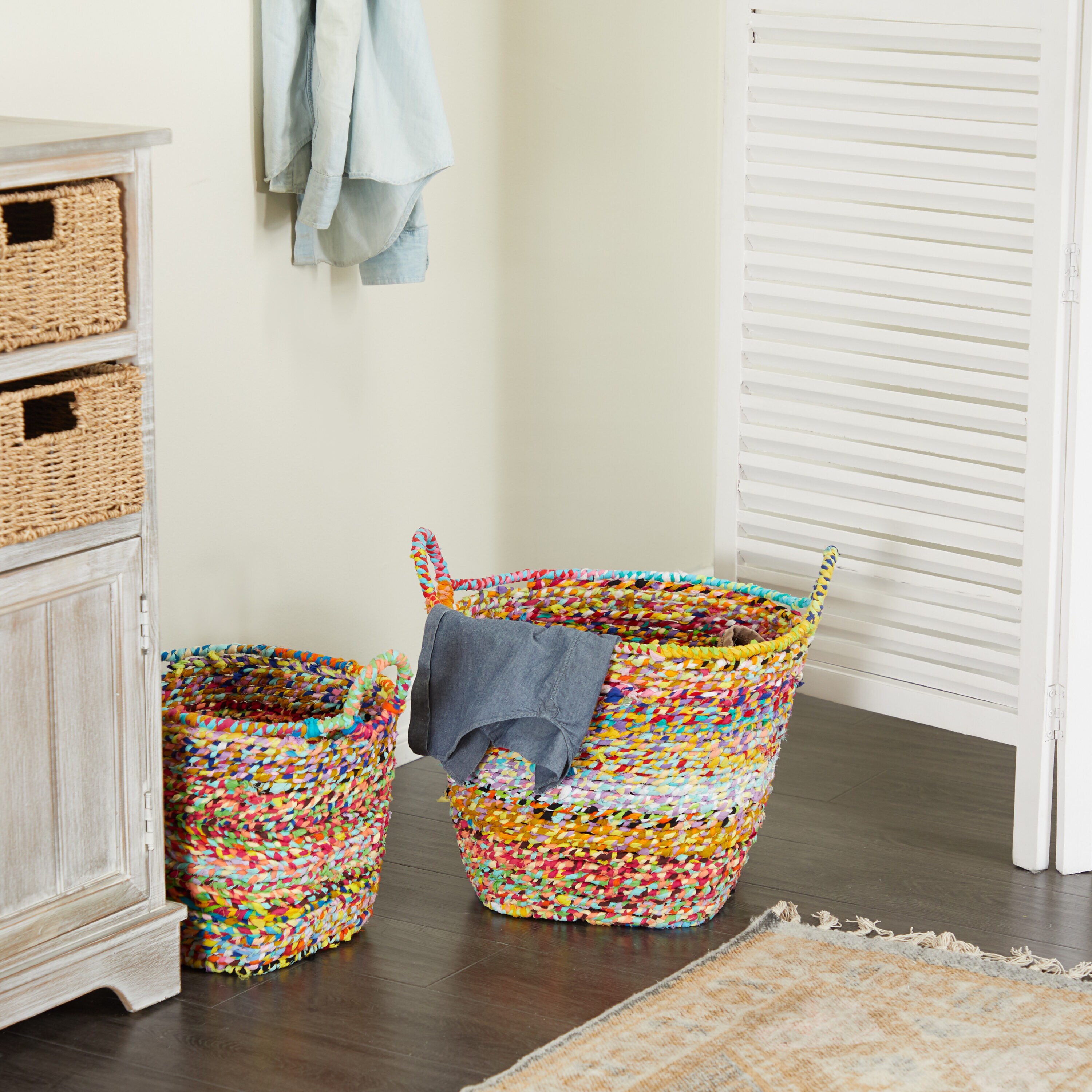 Grayson Lane 82640 2 -Pack ( 14-in W x 16-in H x 18.85-in D ) Multi Colored Handmade with Handles Cotton Basket