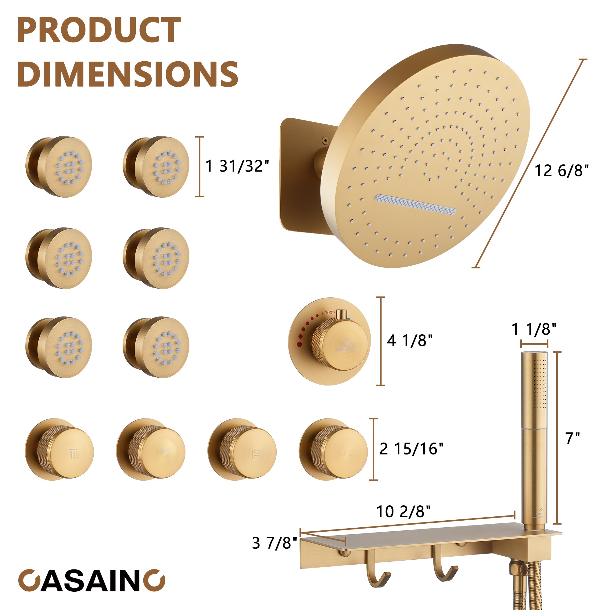CASAINC KCHS0005-12BG Showerhead-Bar-Panels - View #7