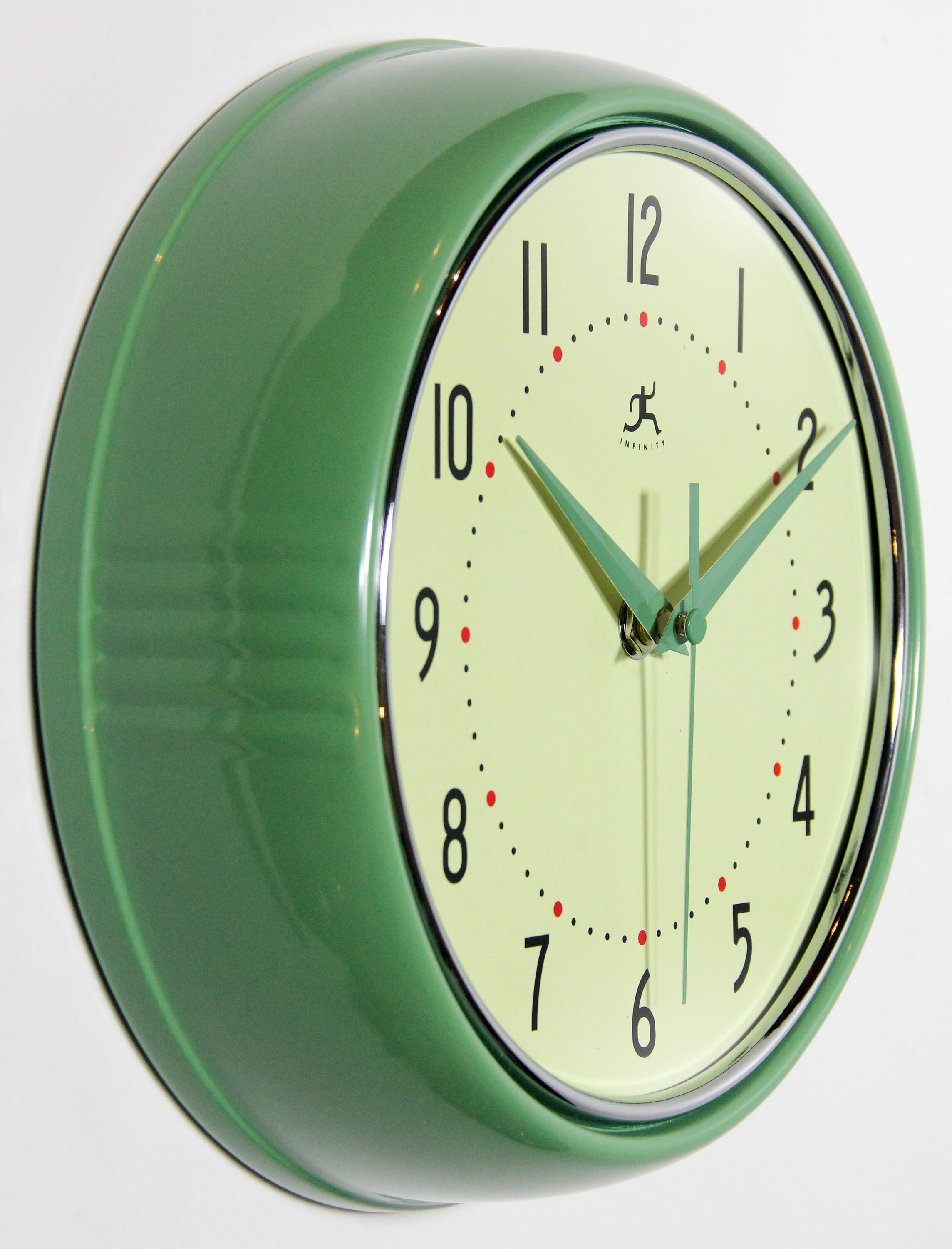 9.5" Green Retro Metal Wall Clock with Cream Face