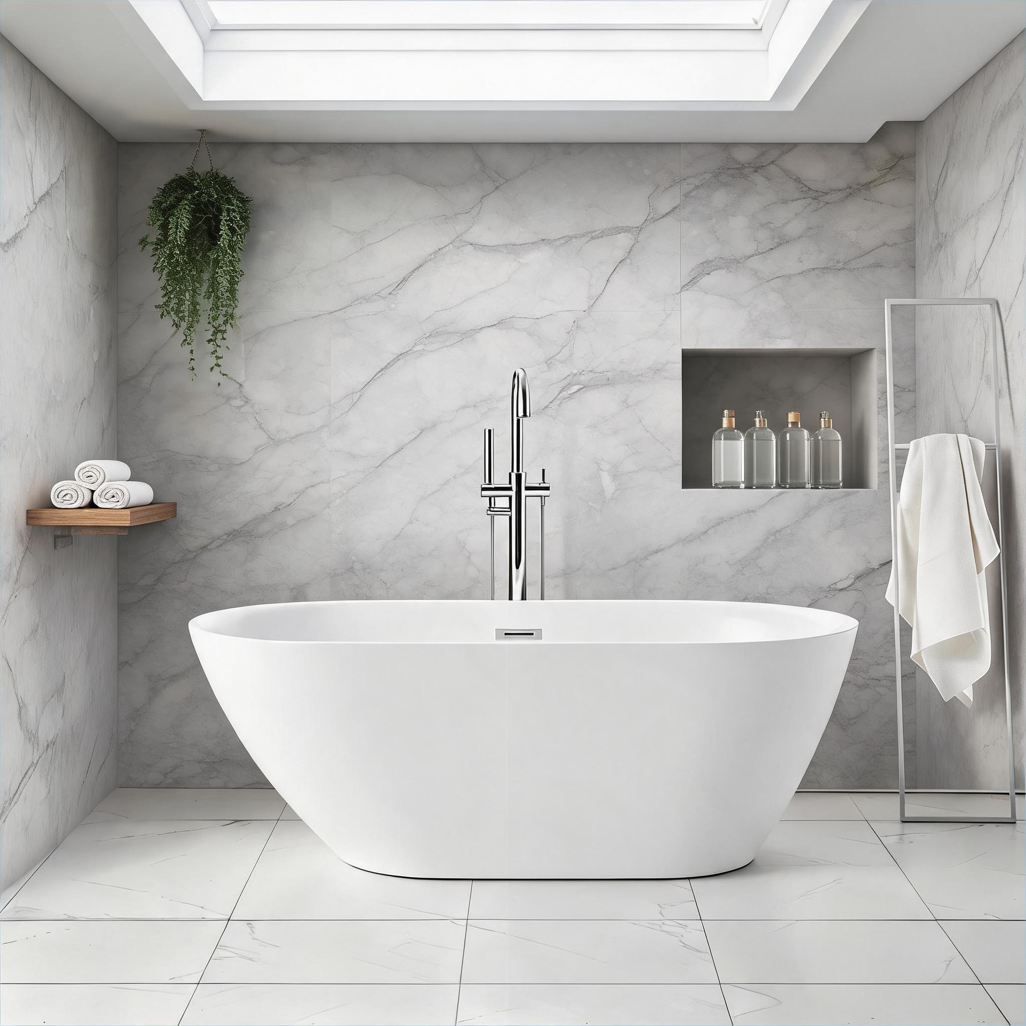 Watnature Sleek Oval Freestanding Deep Soaking Bathtub 67 Inch Deep Soak Clean White Acrylic #AY1NNBN7D4RV
