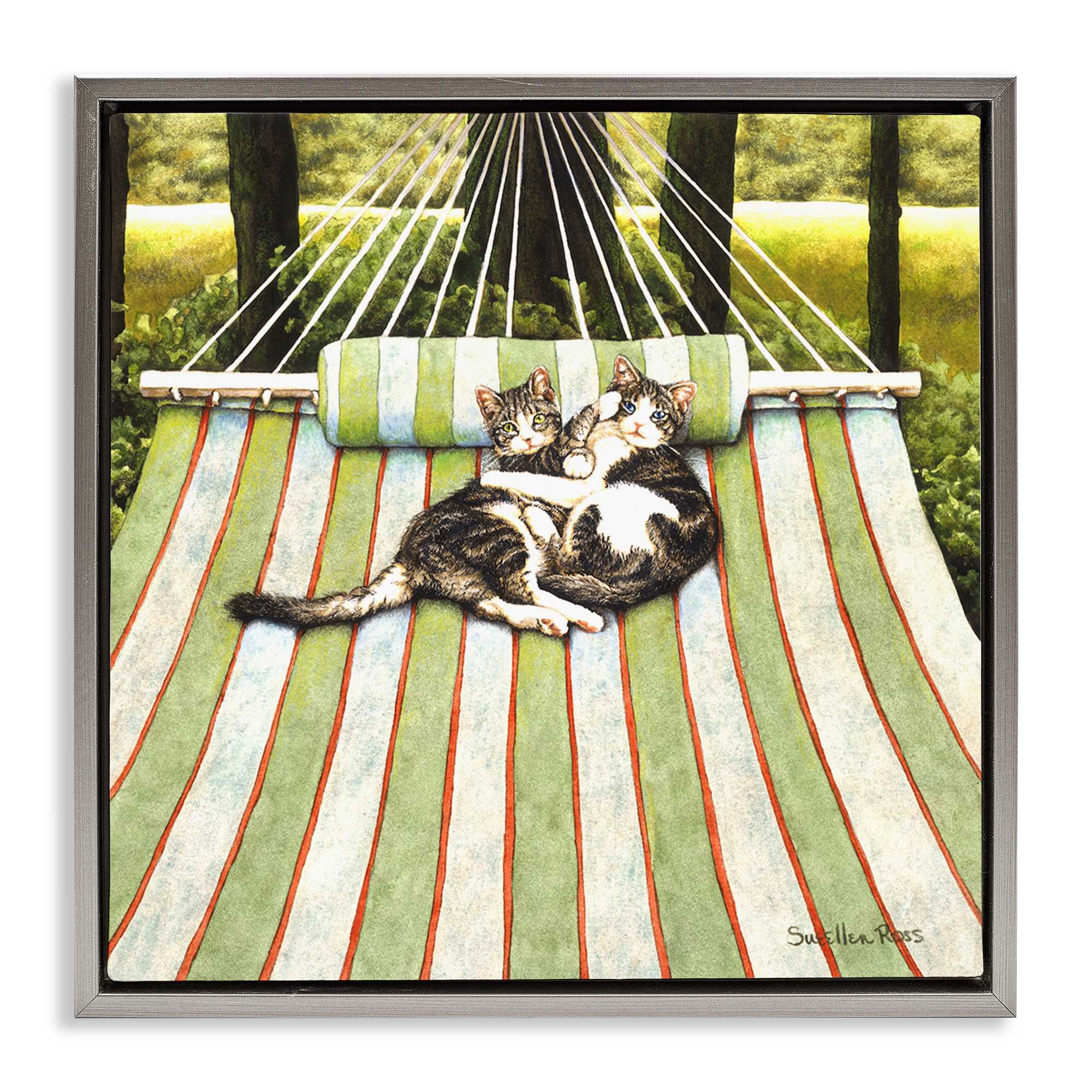 Stupell Industries  Playful Kittens on Hammock Gray Framed Floater Canvas Wall Art By Sueellen Ross 25 x 25