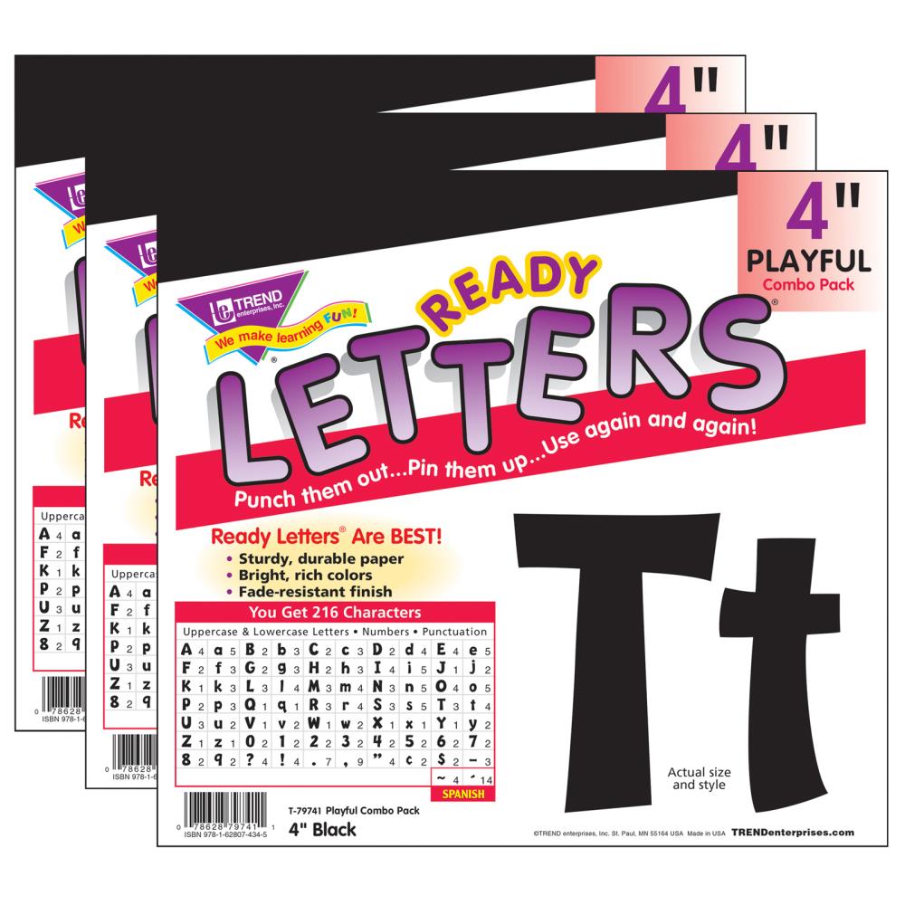 TREND Enterprises Black, 4-in, Playful Combo Ready Letters, 3 Packs at ...