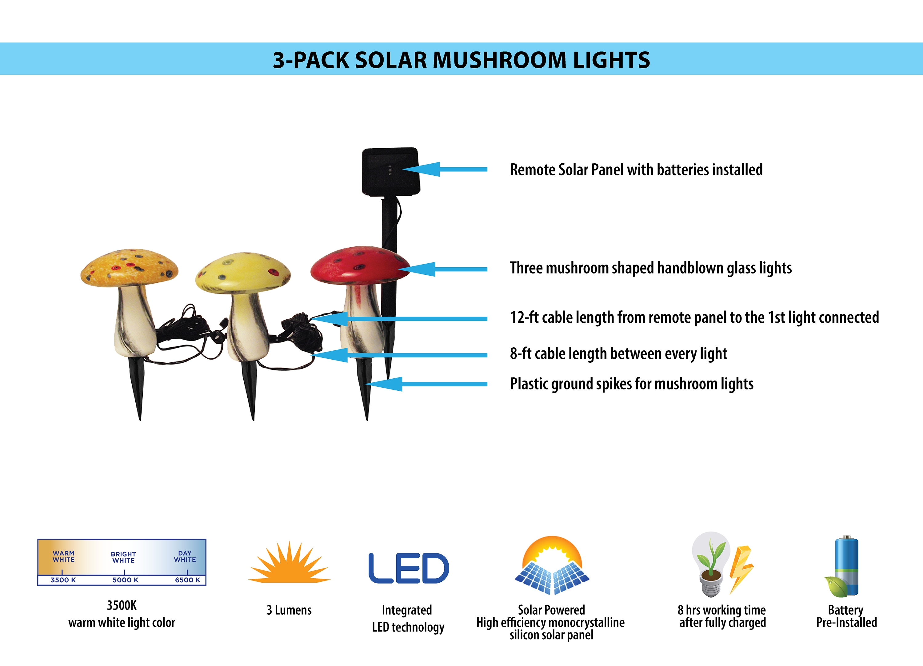 Mushroom Lamp Solar Lawn Light, Outdoor Ground Mounted Led Color