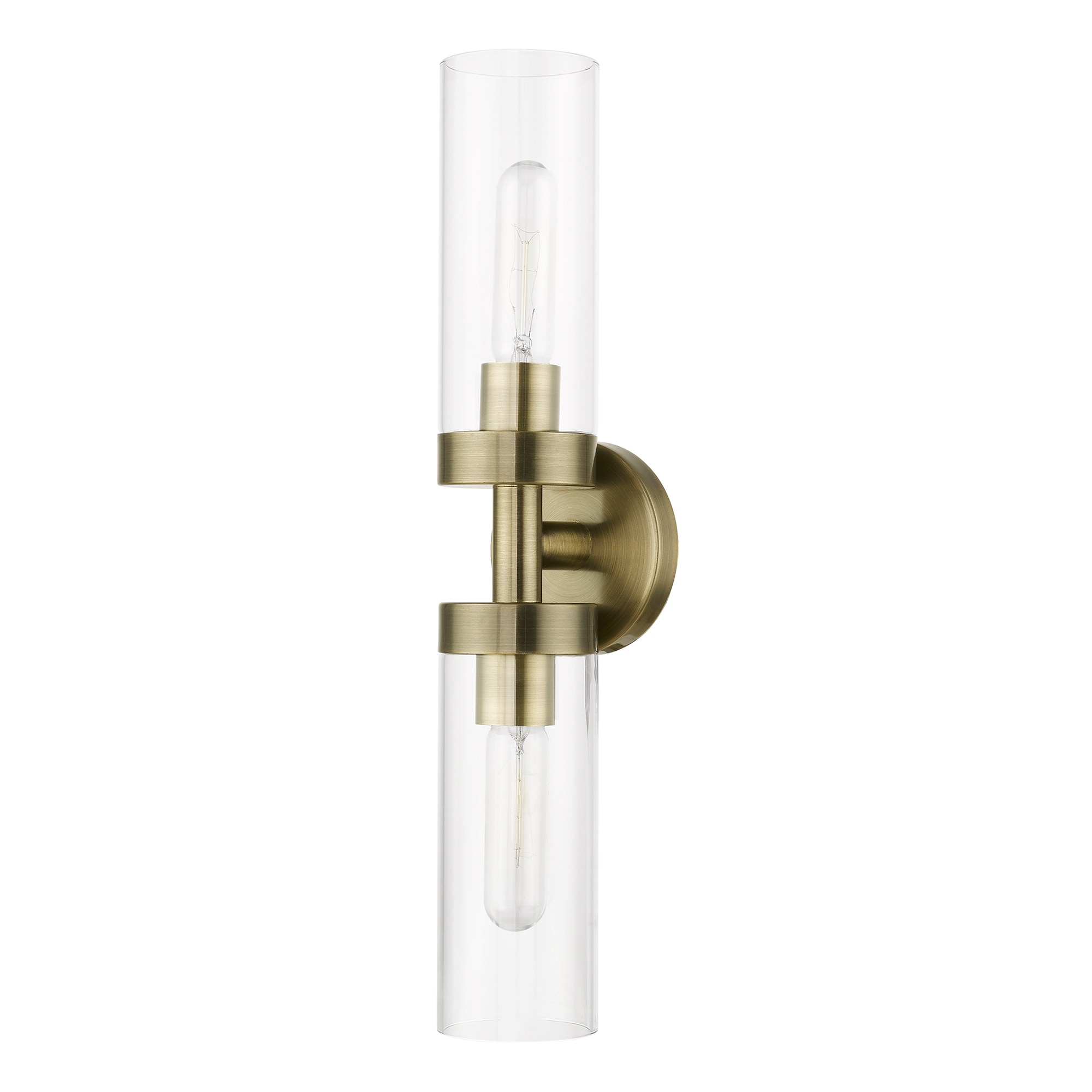 Antique Brass 2-Light Vanity Sconce with Clear Glass Shades