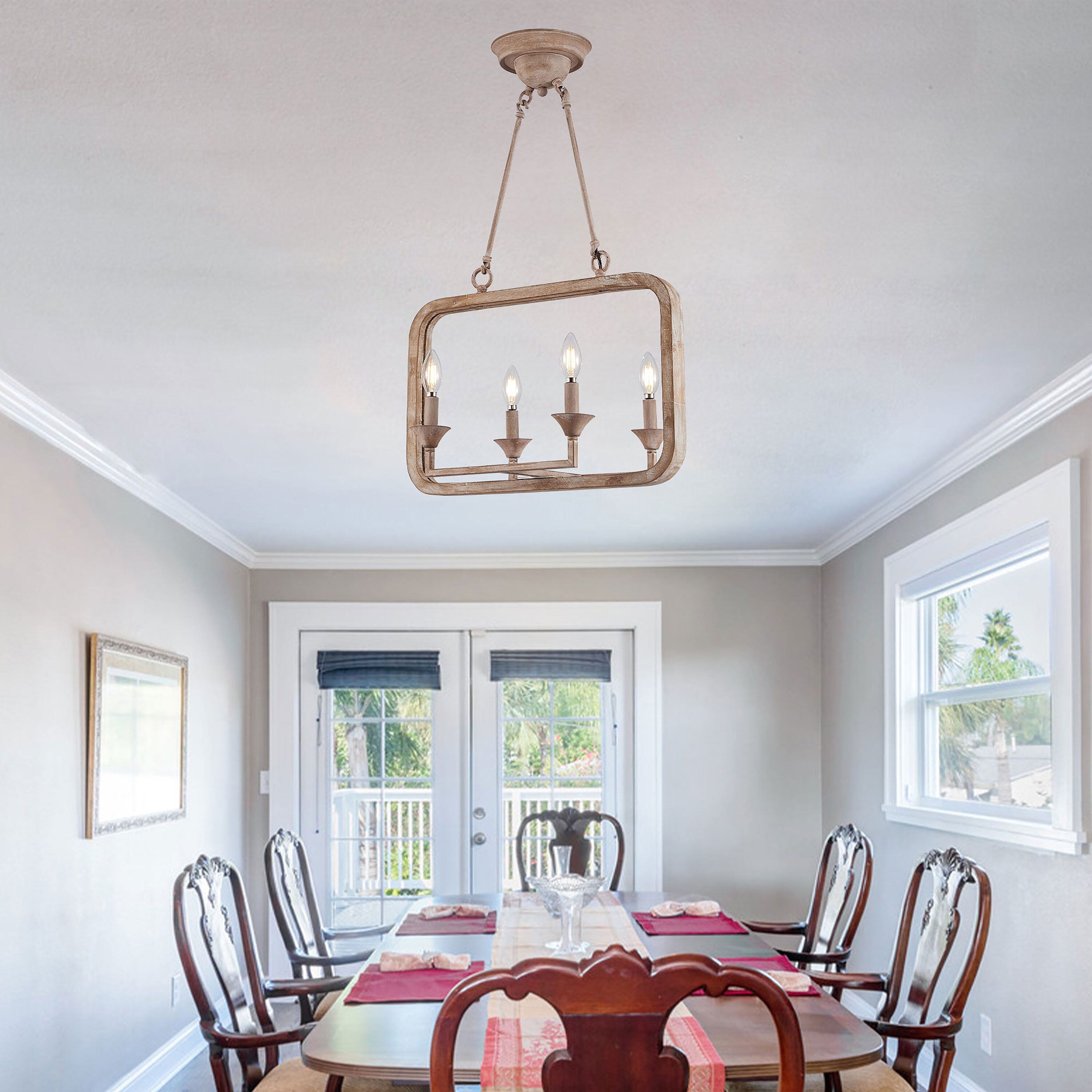 Weathered Wood Brushed Brown Farmhouse Chandelier with Adjustable Height