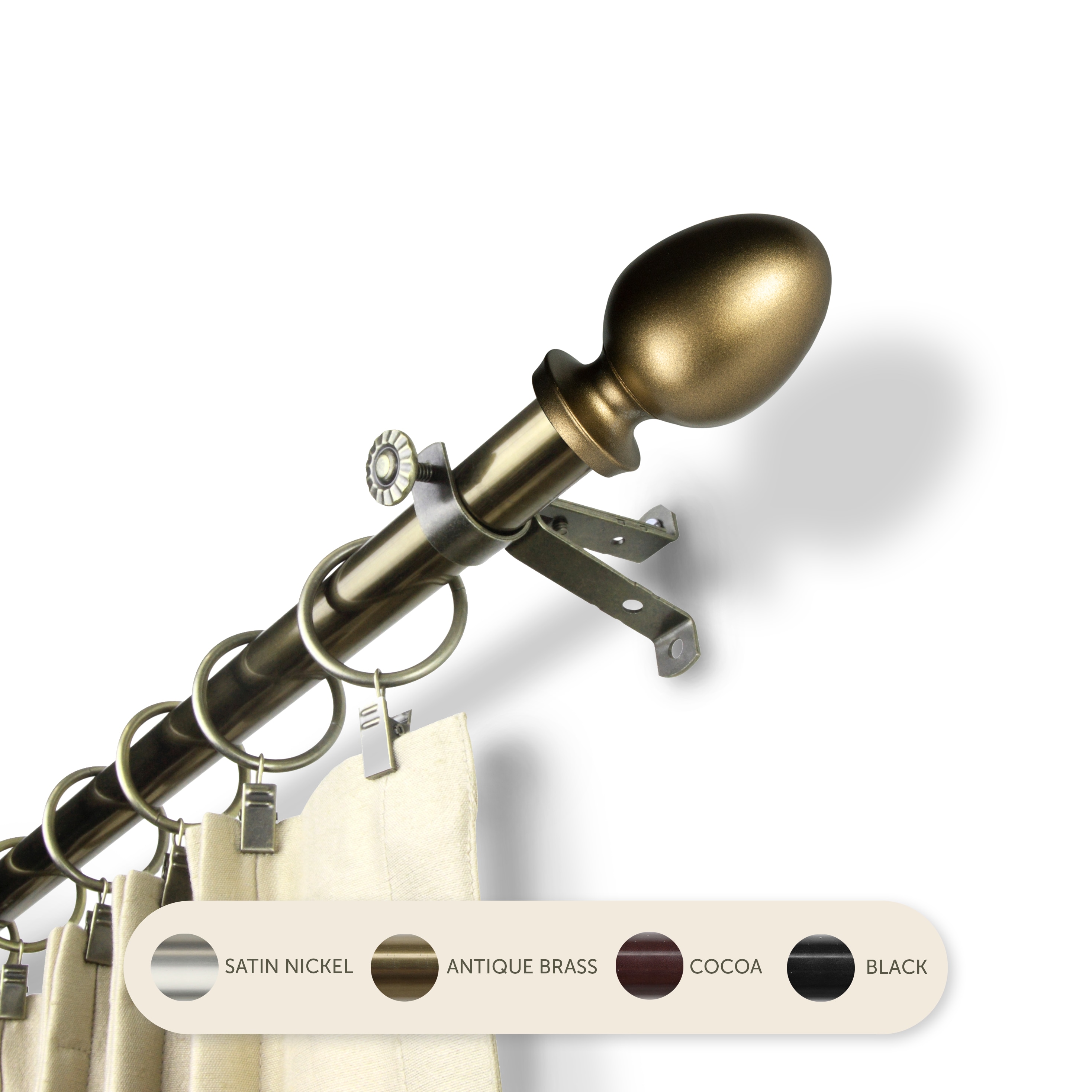 Hart & Harlow L-4875-484 Emilie 13/16-in 48-in to 84-in Antique brass Steel Single curtain rod with Finials