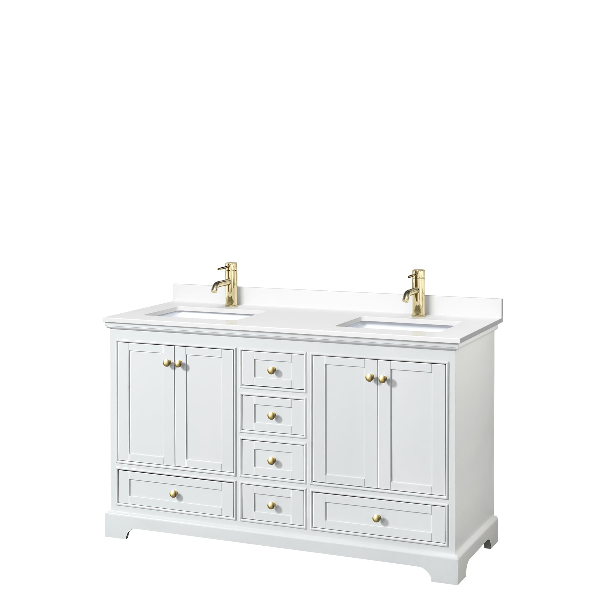 Wyndham Collection WCS202060DWGWCUNSMXX Deborah 60-in White with Brushed Gold Trim Undermount Double sink Bathroom Vanity with White Cultured Marble Cultured marble Top