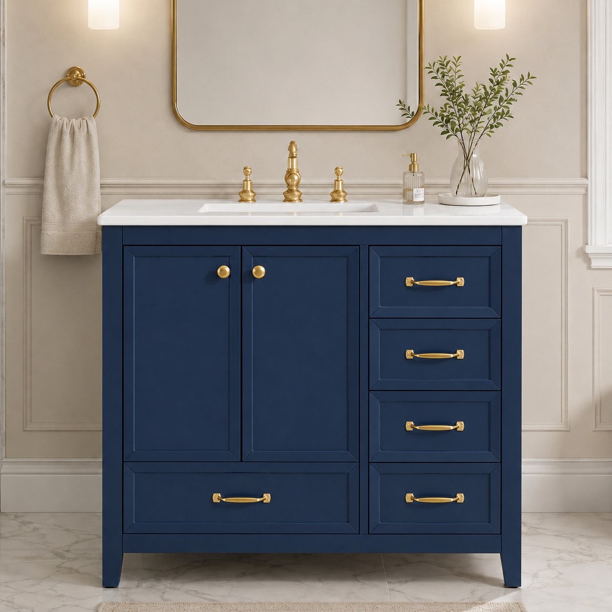 Dexmalle 36-in Blue Freestanding Single Sink Bathroom Vanity with White Ceramic Sink and 4 Drawers