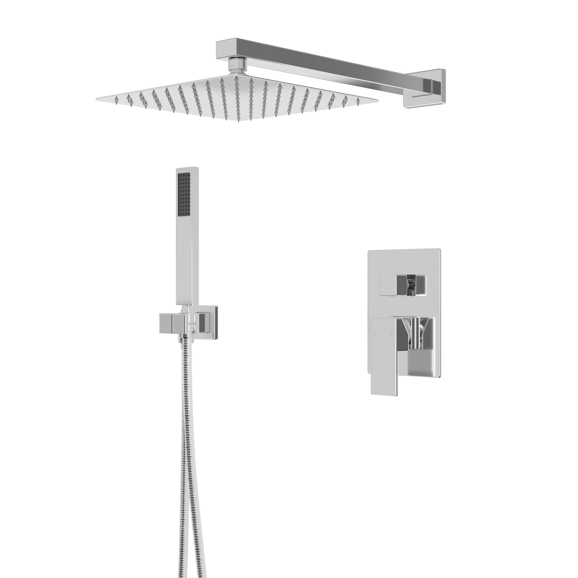 CASAINC OY-98A1002-BG Chrome 10 Inch Square Bathroom Shower Combo Set Chrome 10-in Built-In Shower Faucet System with 2-way Diverter ( Pressure-balanced Valve Included )