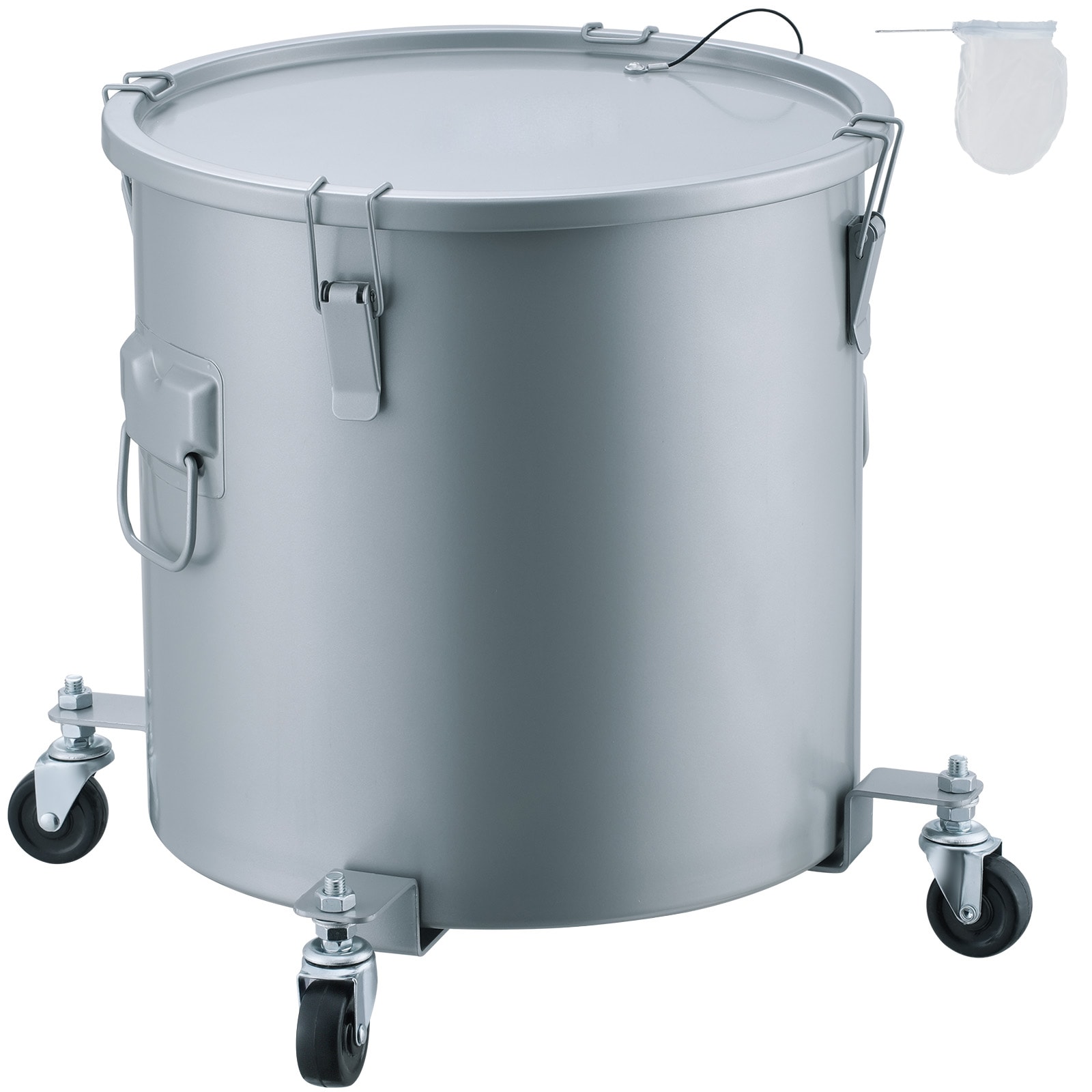 VEVOR SCDJLZGYZTTG04070V0 Fryer Grease Bucket  10 Gal Oil Disposal Caddy with Caster Base  Carbon Steel Rust-Proof Coating  Oil Transport Container with Lid  Lock Clips  Filter Bag for Hot Cooking Oil Filtering  Gray