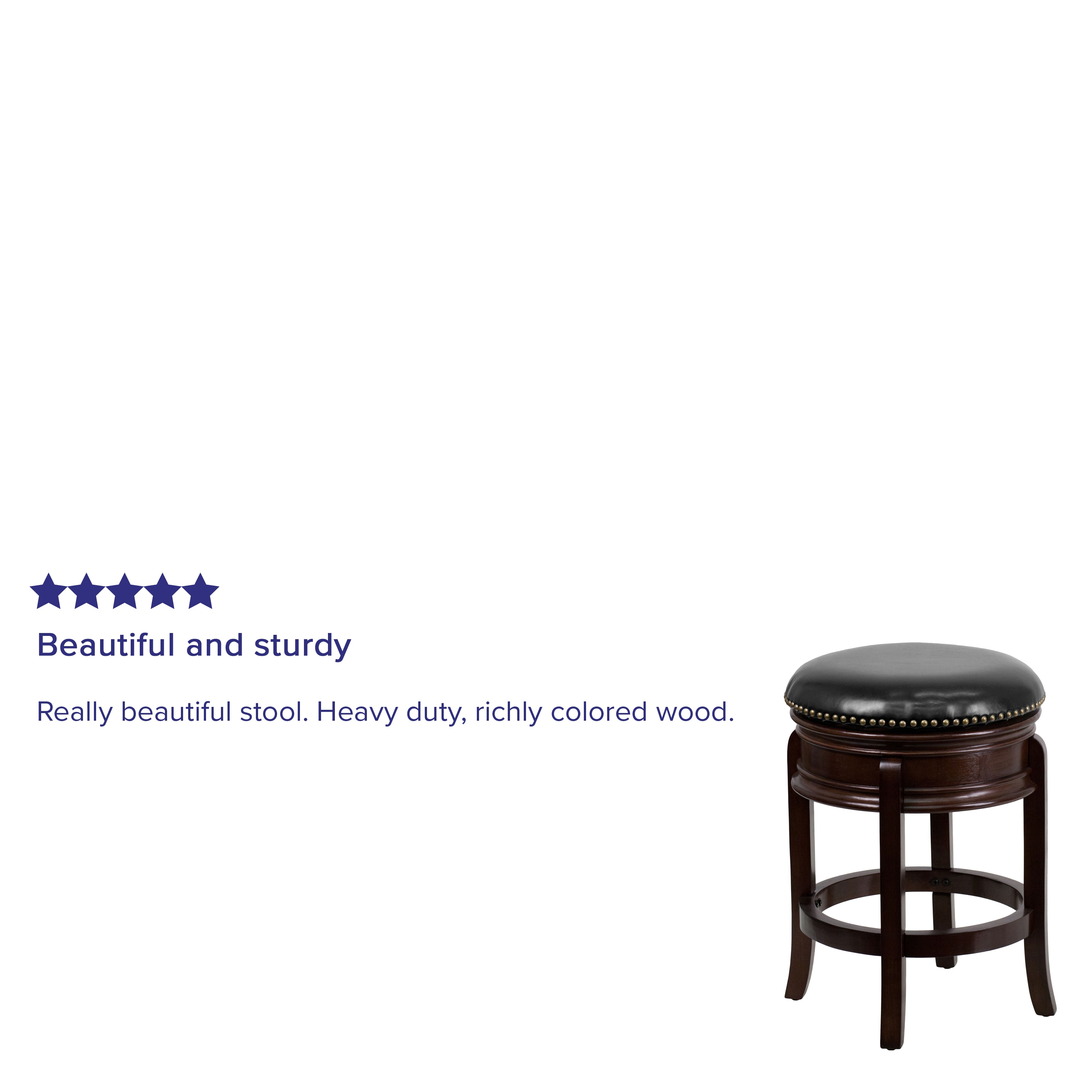 24'' Black Leather Swivel Saddle Wood Counter Stool