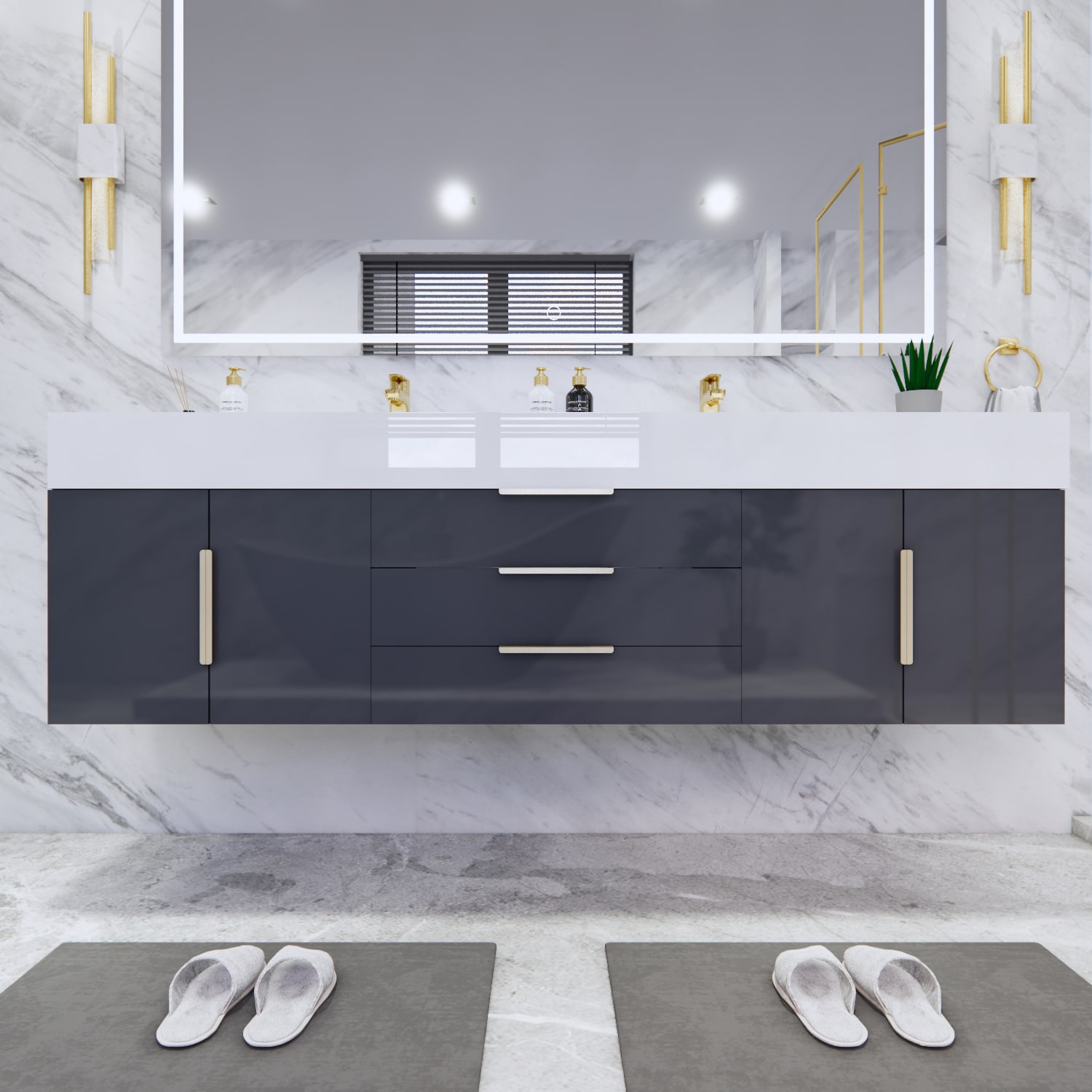 BV Better Vanity Bethany Double Sink Floating Bathroom Vanity with White Acrylic Top