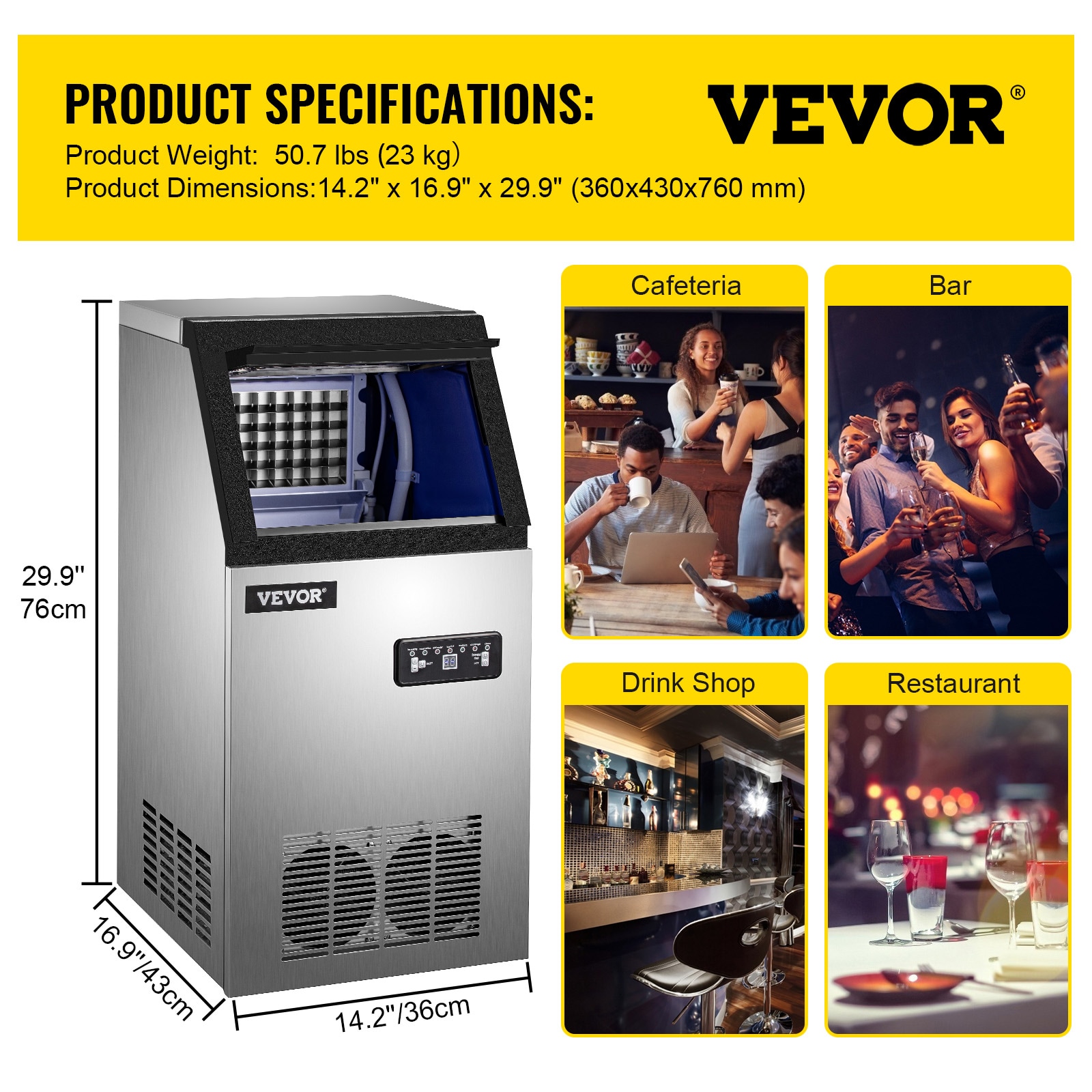 VEVOR 11-lbStorage Ice Maker 70-lb Flip-up Door Freestanding For