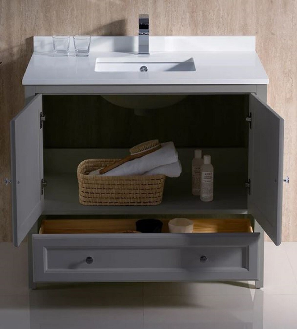 Oxford 36" Gray Quartz Stone Freestanding Single Sink Vanity