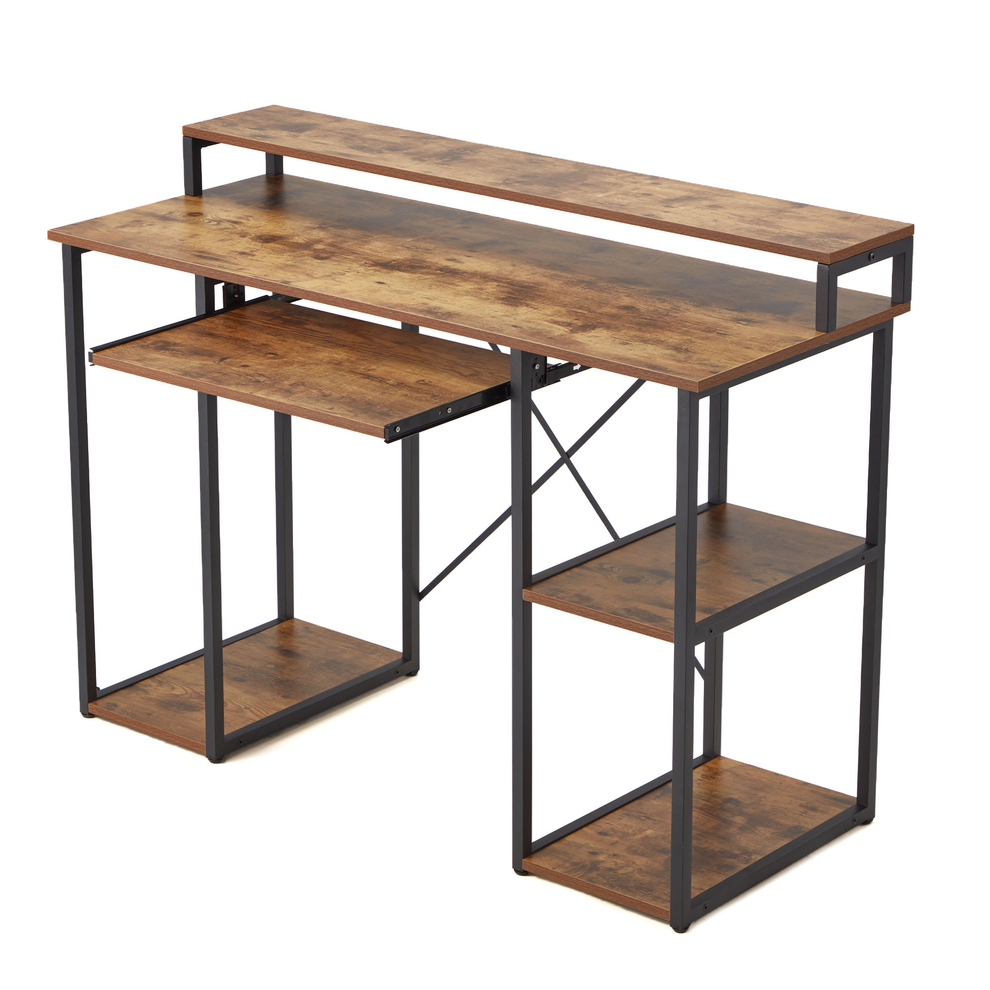 JOMEED 324860 Modern 46.5 Inch Computer Desk with Monitor Stand and Storage Shelves for Home Office Spaces Bedrooms or Student Dorms Brown/Black
