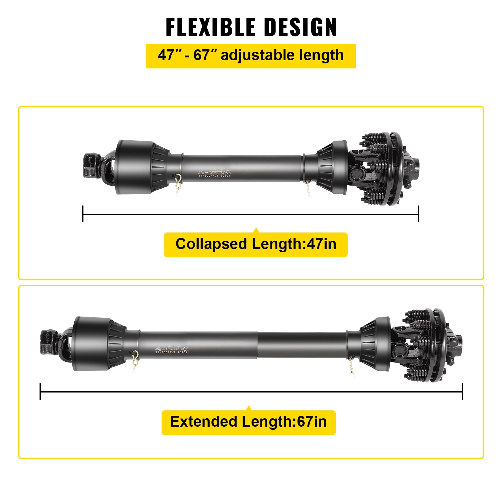 VEVOR PTO Shaft 1-3/8in PTO Drive Shaft 6 Spline Both Ends PTO