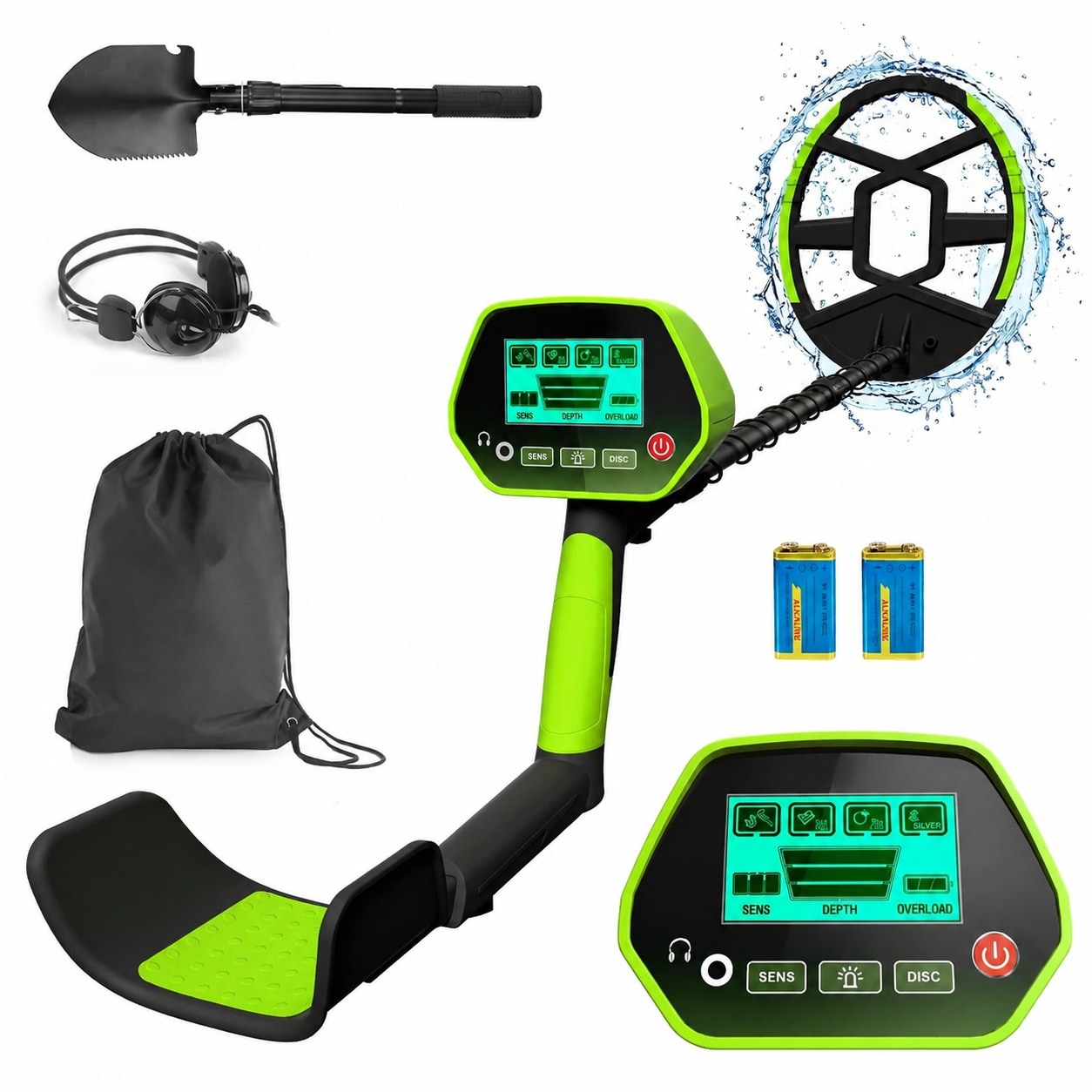 Adrinfly  Metal Detector Kit for Adults and Kids Waterproof Lightweight 8 Inch Search Coil Adjustable Stem LCD Display All Metal and Disc Modes